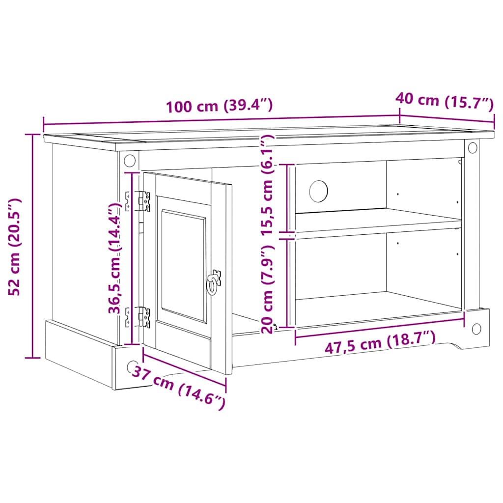 TV-skab CORONA 100 x 40 x 52 cm Hvid Massiv fyrretræ