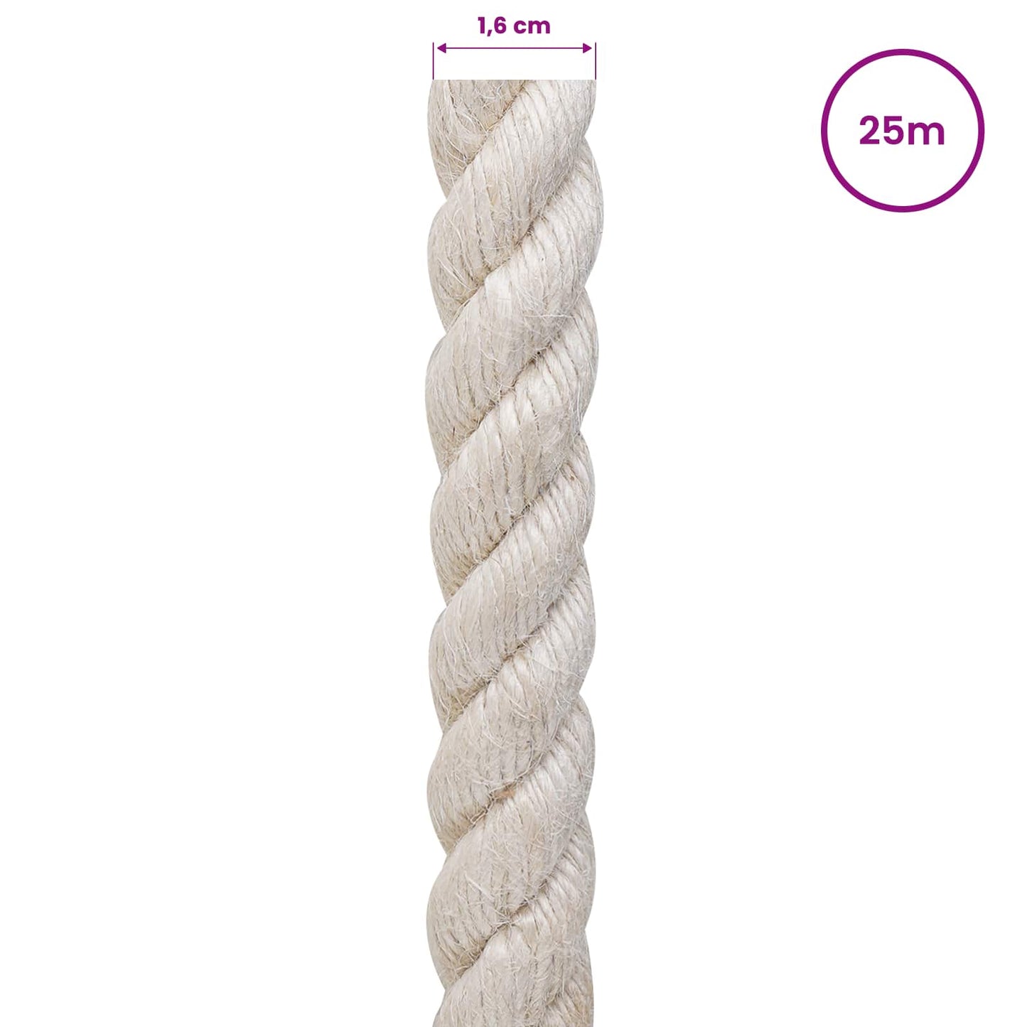 Jute reb 16 mm Hvid 100% Tossa jute