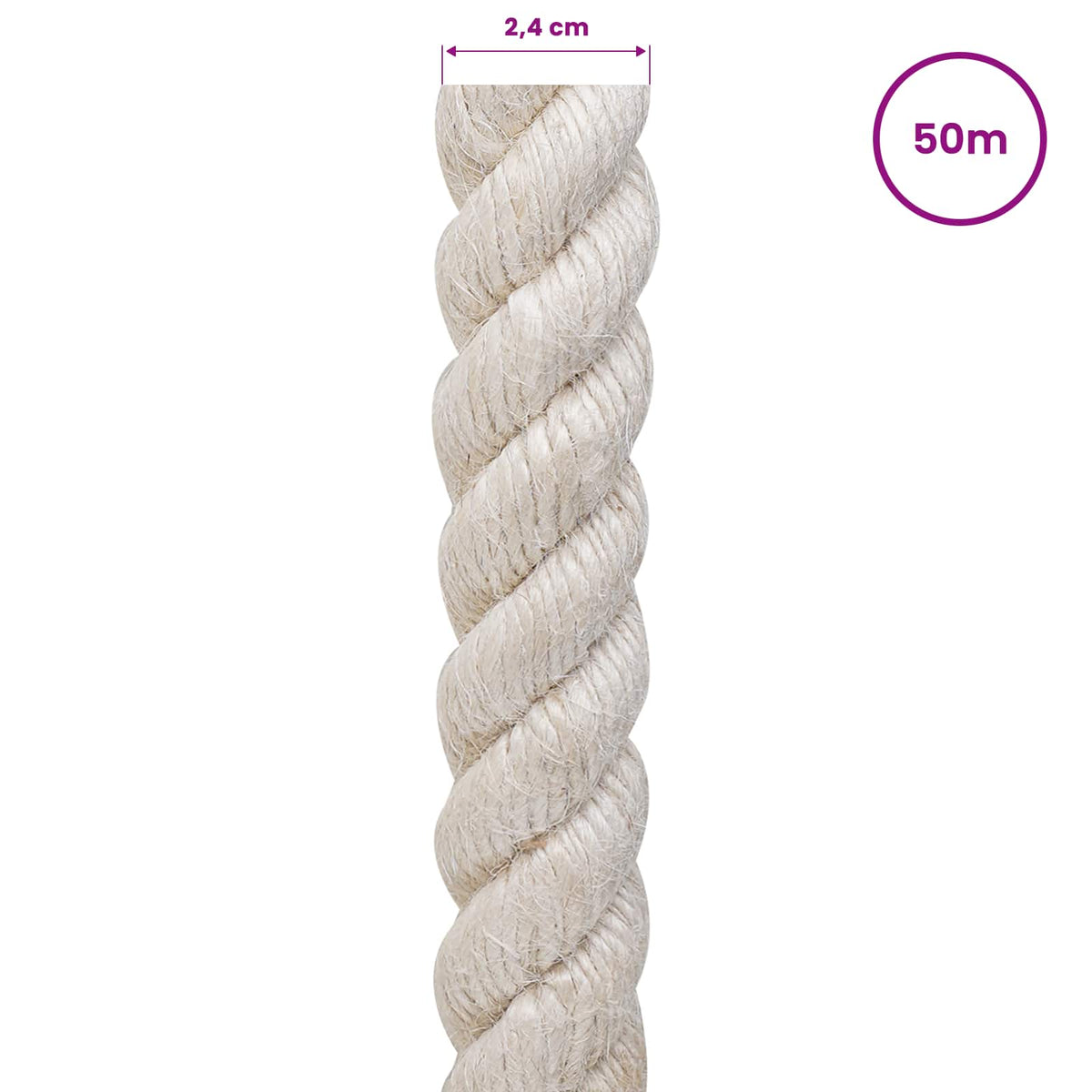 Jute reb 24 mm Hvid 100% Tossa jute