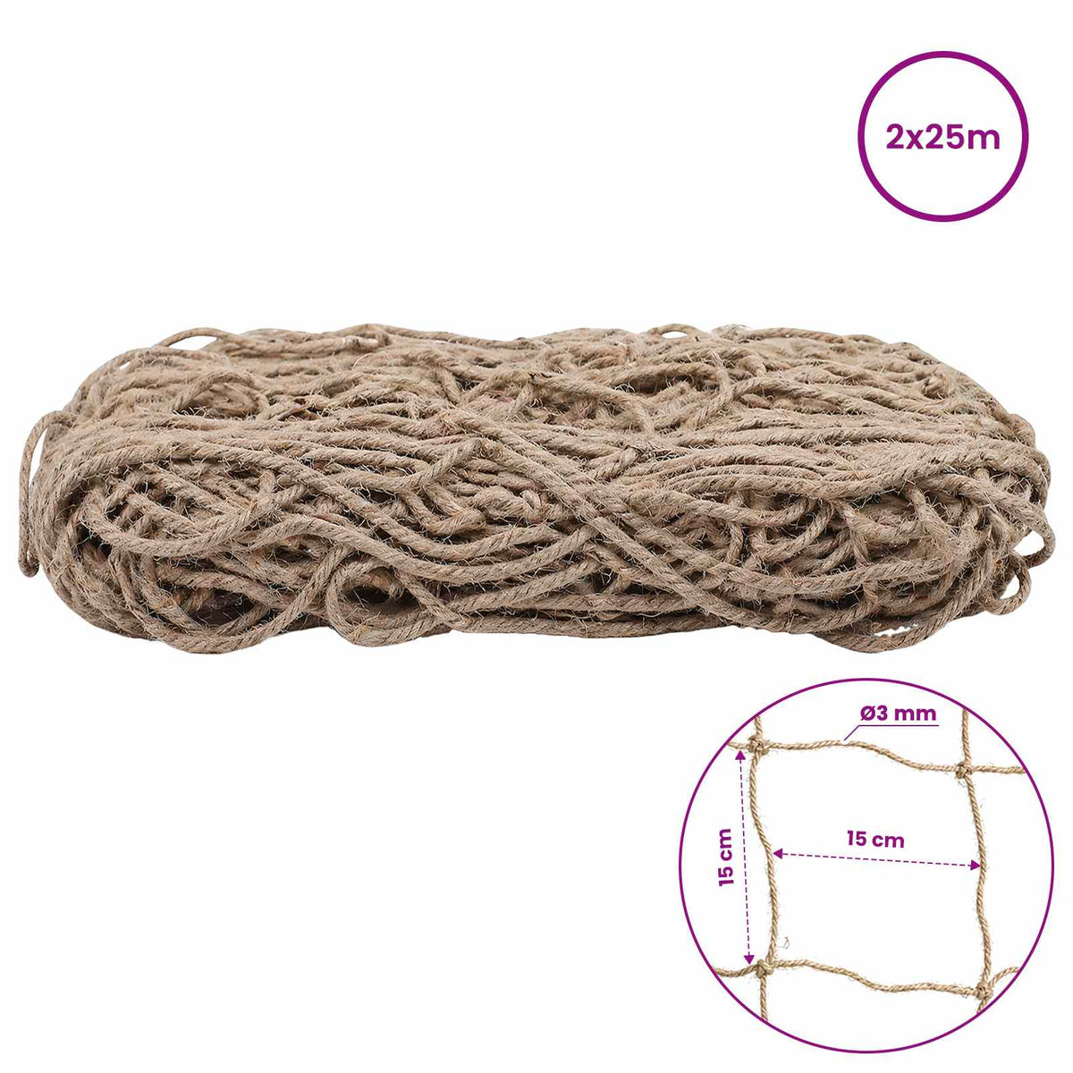 Jute Plante Støtte Net Naturfarvet 2 x 25 m 100% Tossa Jute