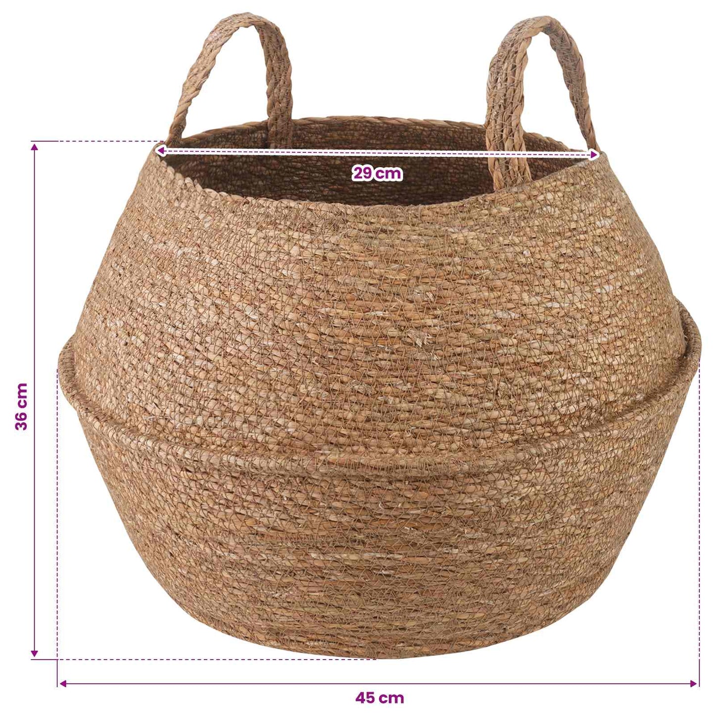 Plantekrukke med håndtag Naturfarvet Ø 45 x 36 cm 100% Søgræs