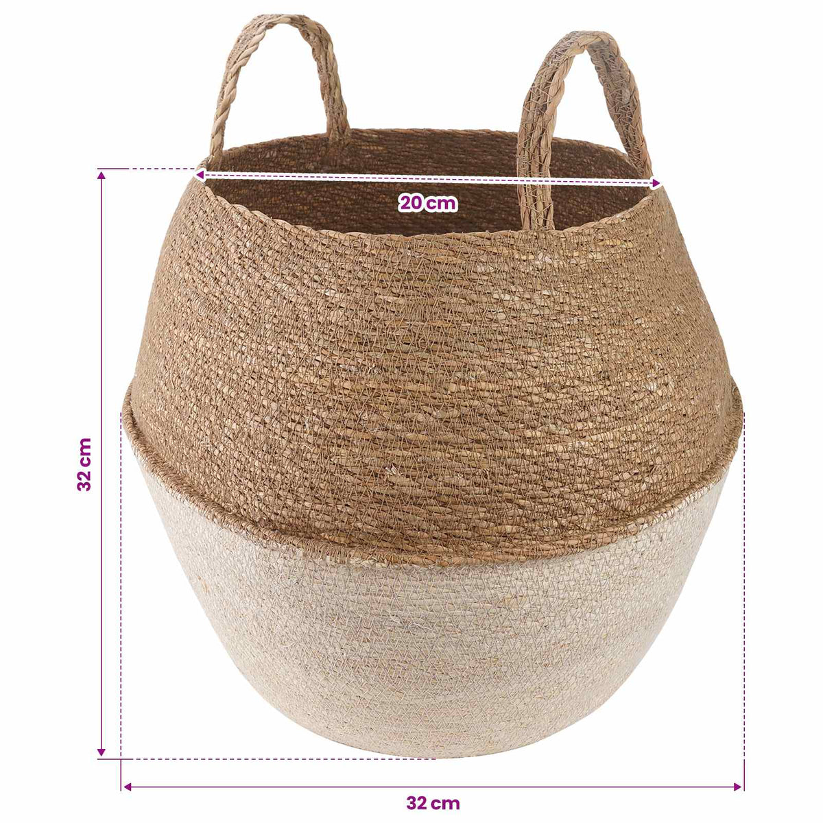 Plantekrukke med håndtag Hvid Ø 32 x 32 cm 100% Søgræs