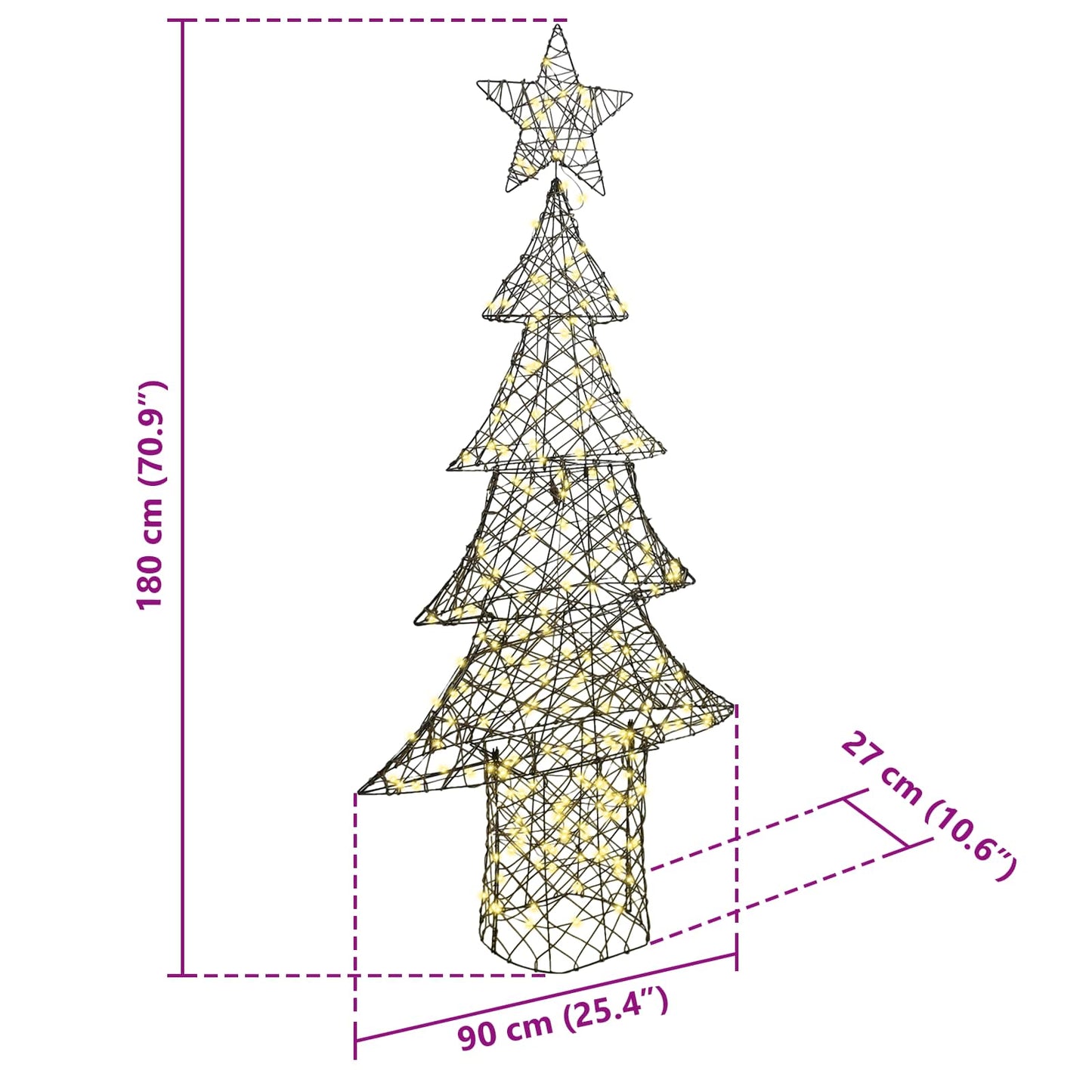 Juletræ 240 LED'er Varm hvid 180 cm Rattan