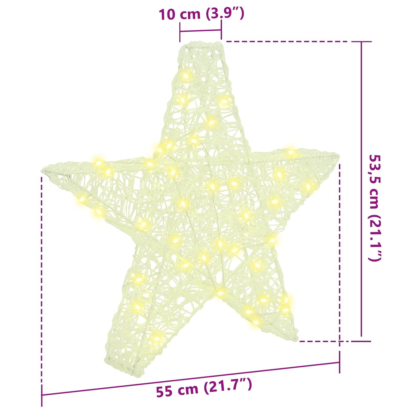 3D Stjerne 50 LED'er Varm hvid 55 x 53.5 x 10 cm Akryl