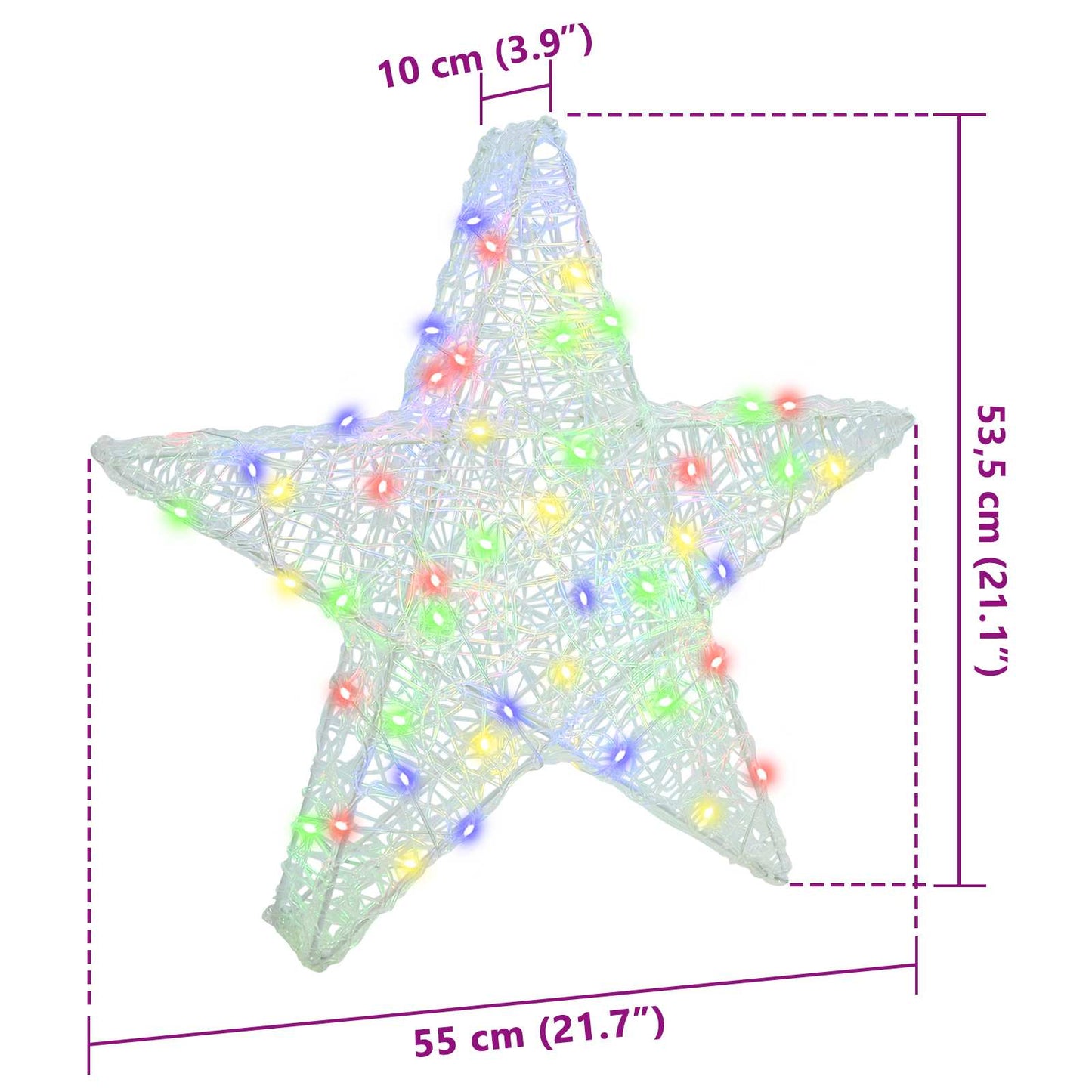 3D Stjerne 50 LED'er Flerfarvet 55 x 53.5 x 10 cm Akryl