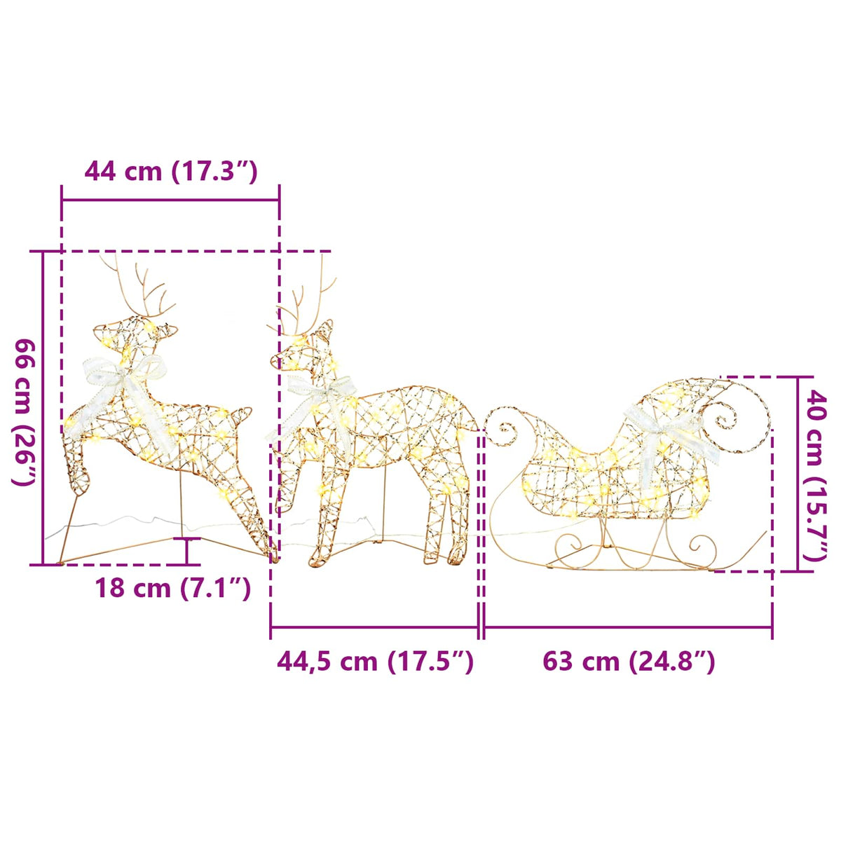 LED Rensdyr 3 stk. 60 LED'er Varm hvid 44,5 x 18 x 66 cm PET