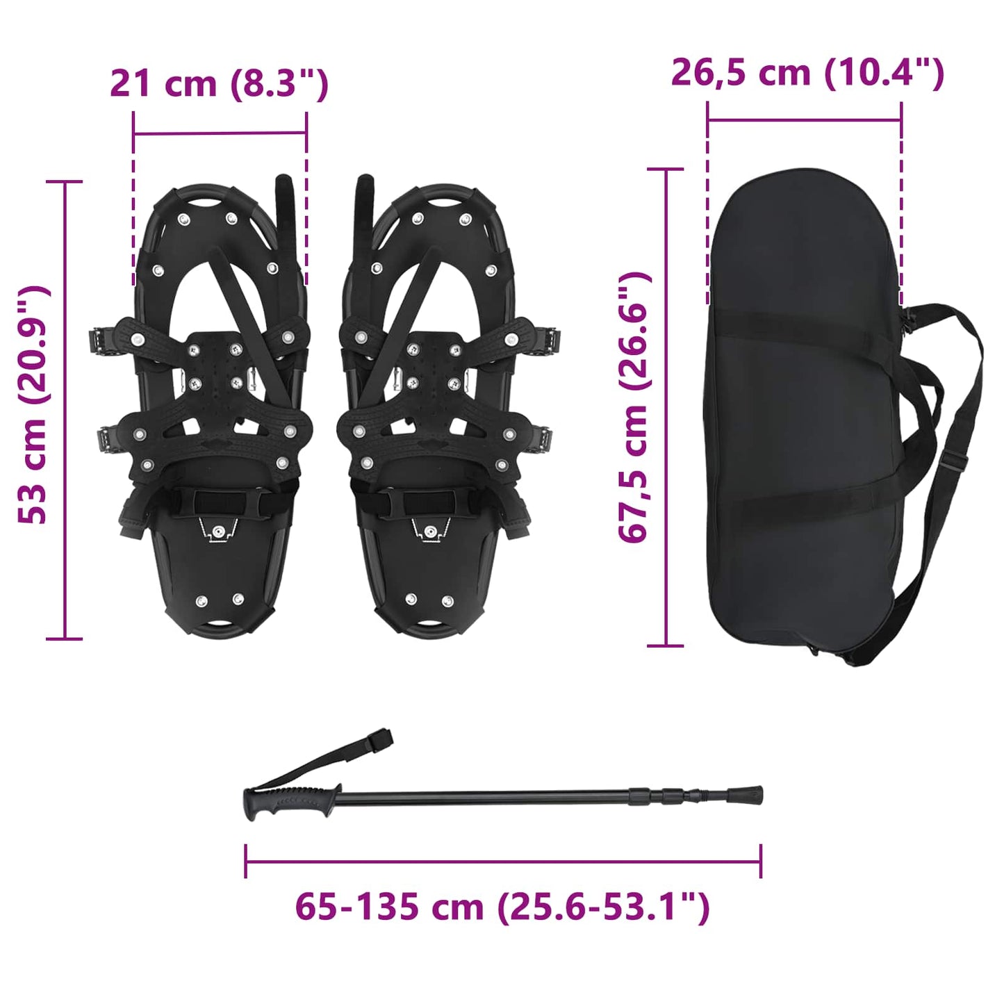 3 I 1 sneesko med vandrestave Sort 53 x 21 cm Aluminium og HDPE