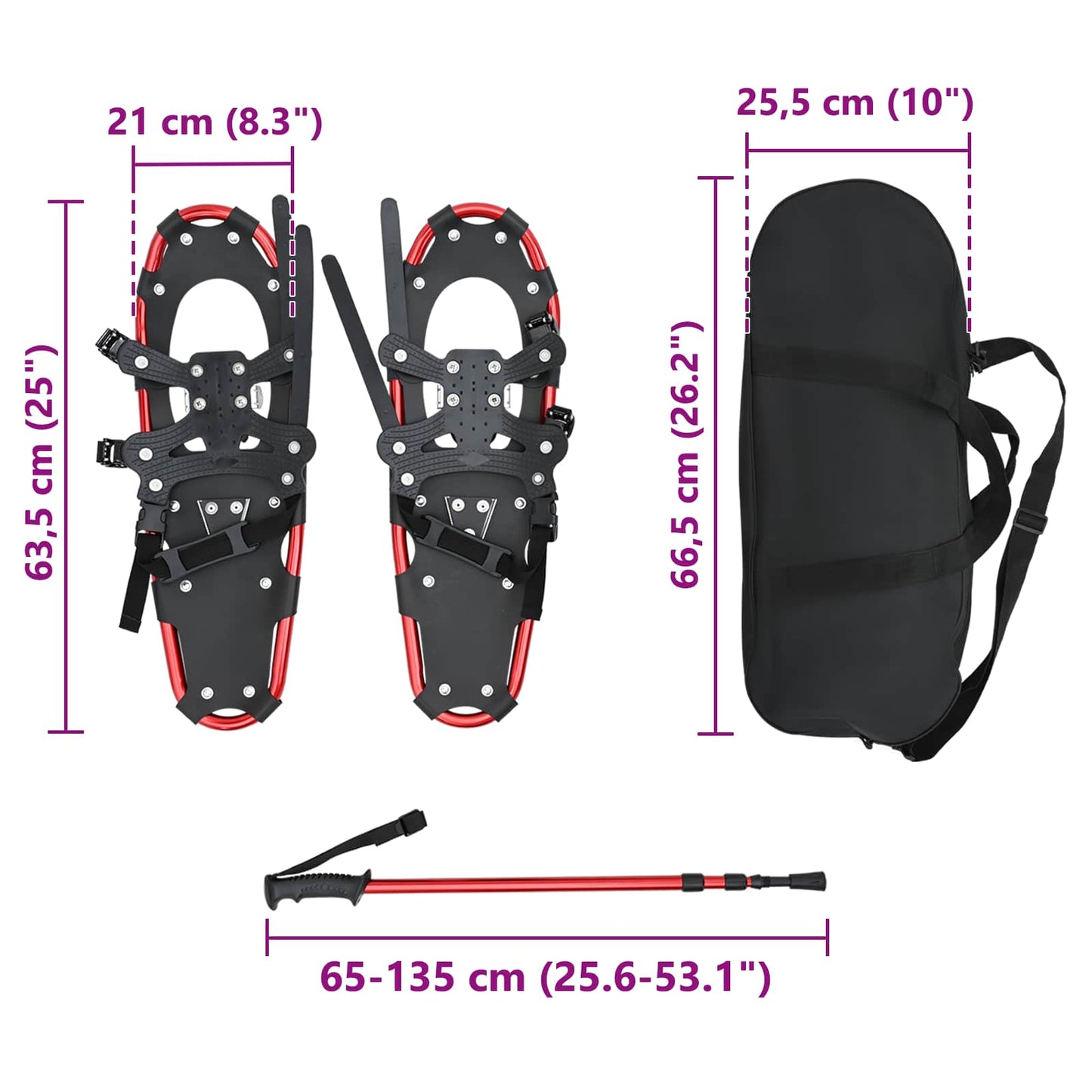 3 I 1 sneesko med vandrestave Rød og Sort 63,5 x 21 cm