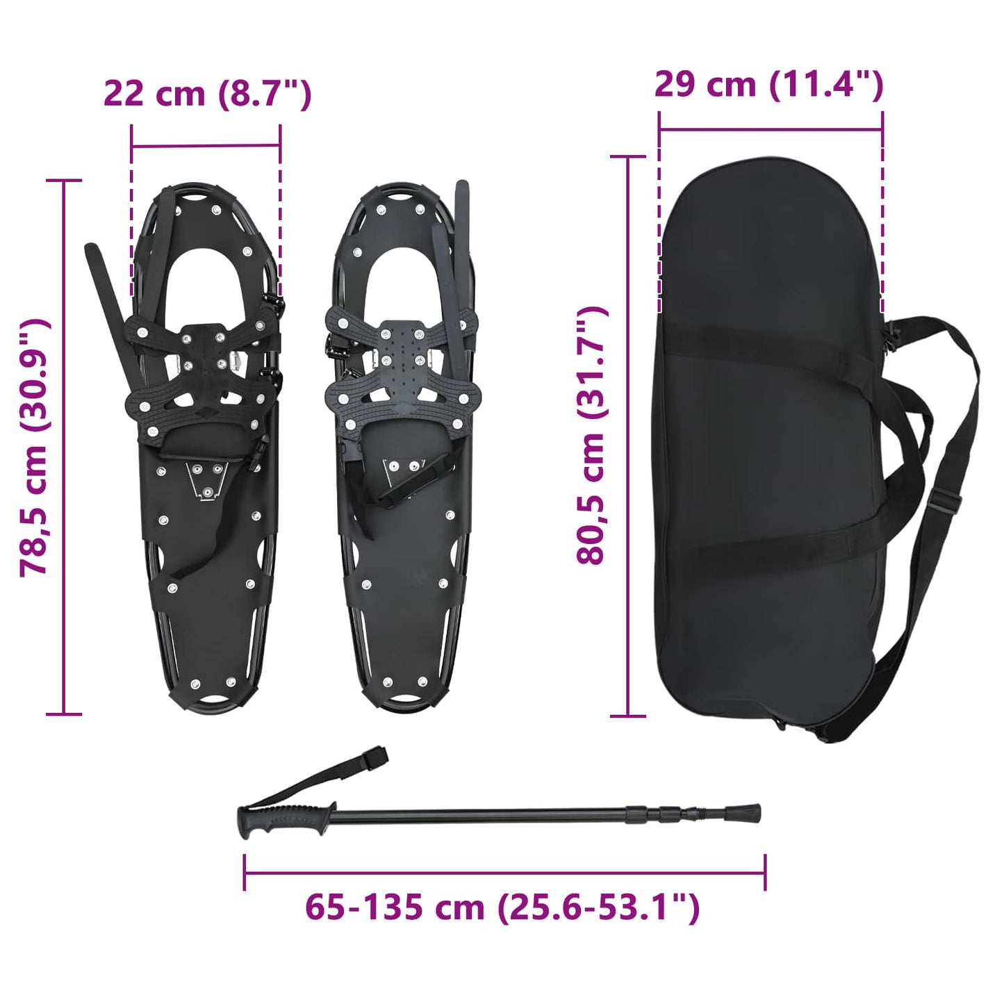 3 I 1 sneesko med vandrestave Sort 78,5 x 22 cm