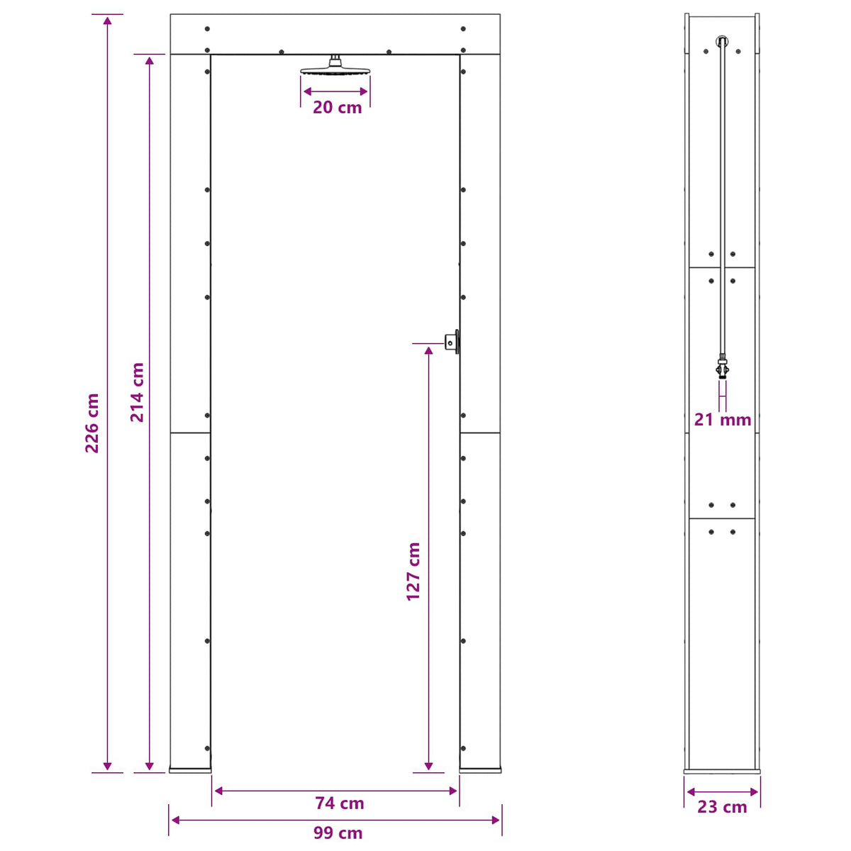 Udendørs bruser 226 cm Massivt fyrretræ og rustfrit stål Hvid