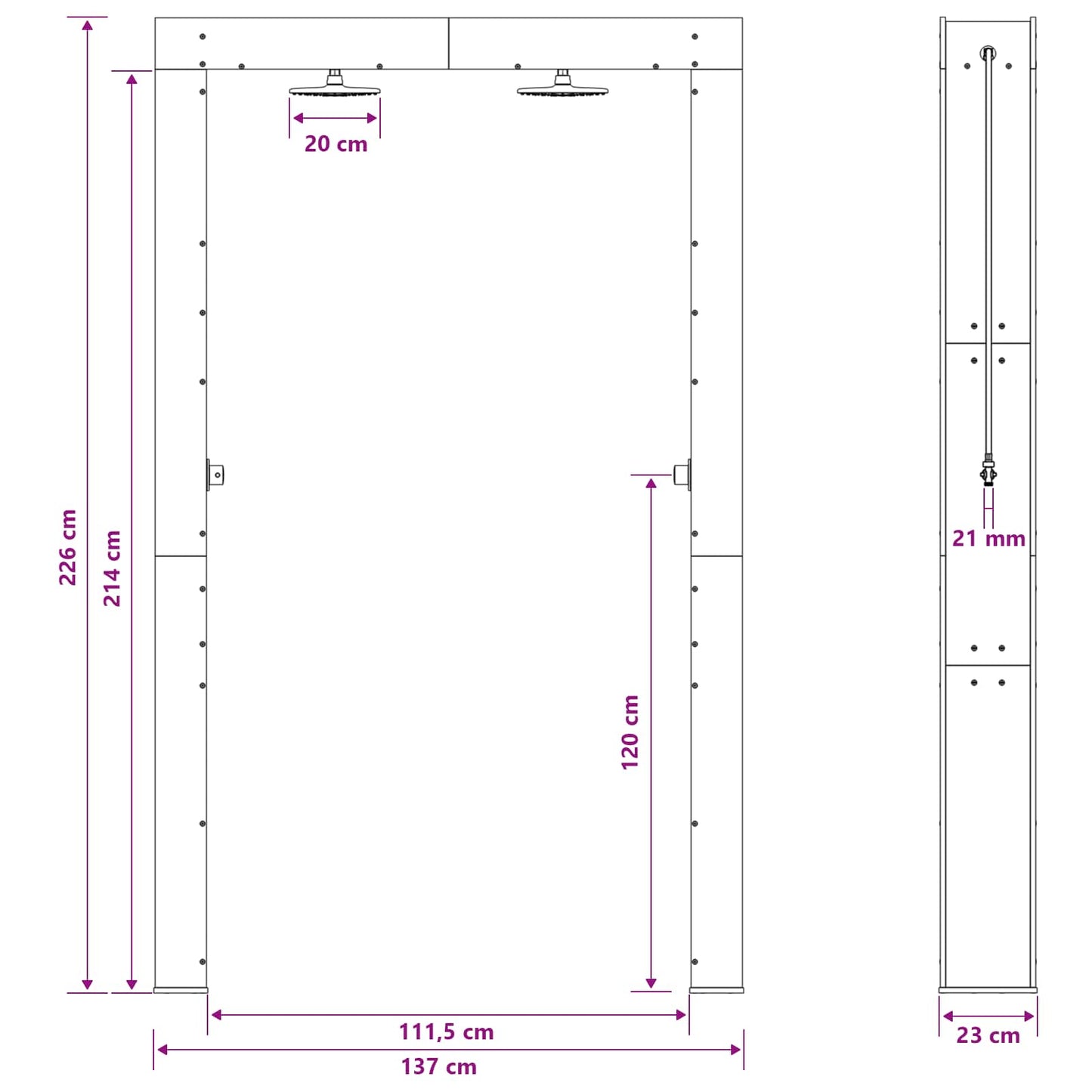 Udendørs bruser 226 cm Massiv Douglas træ og rustfrit stål