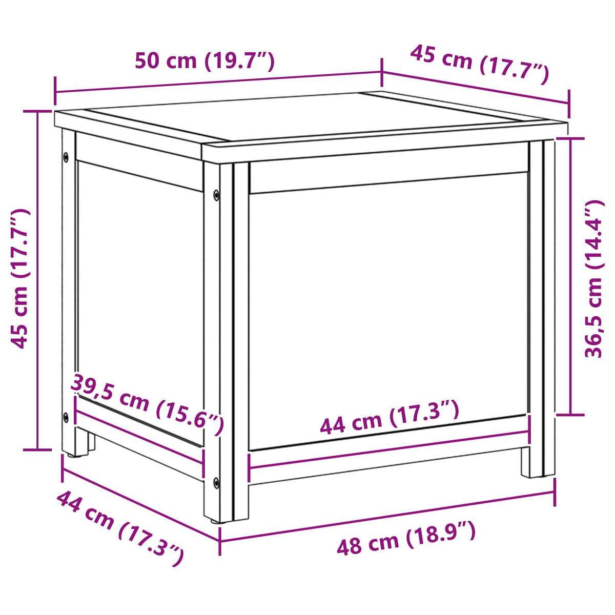 Opbevaringskasse med opbevaring 50 x 45 x 45 cm Massivt Eg Træ