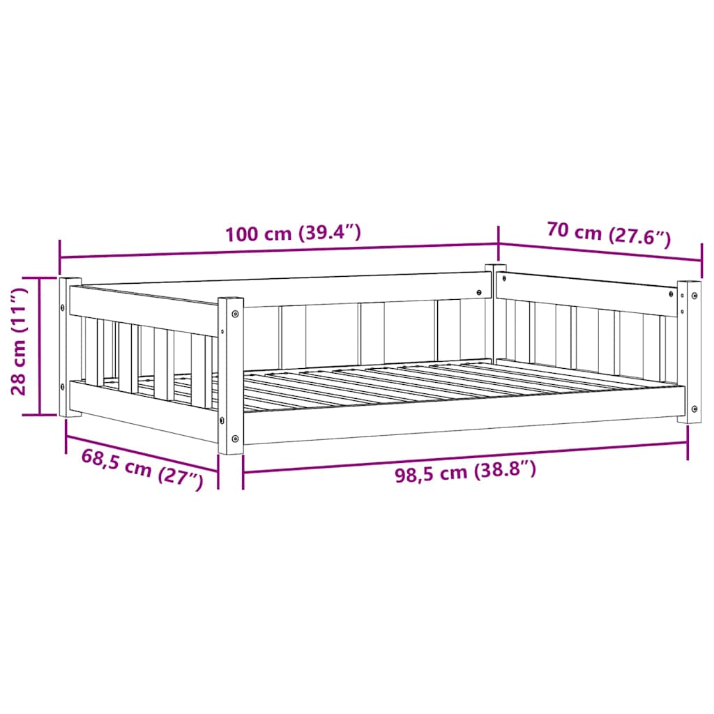 Hundeseng 100 x 70 x 28 cm Massivt fyrretræ Voksbrun