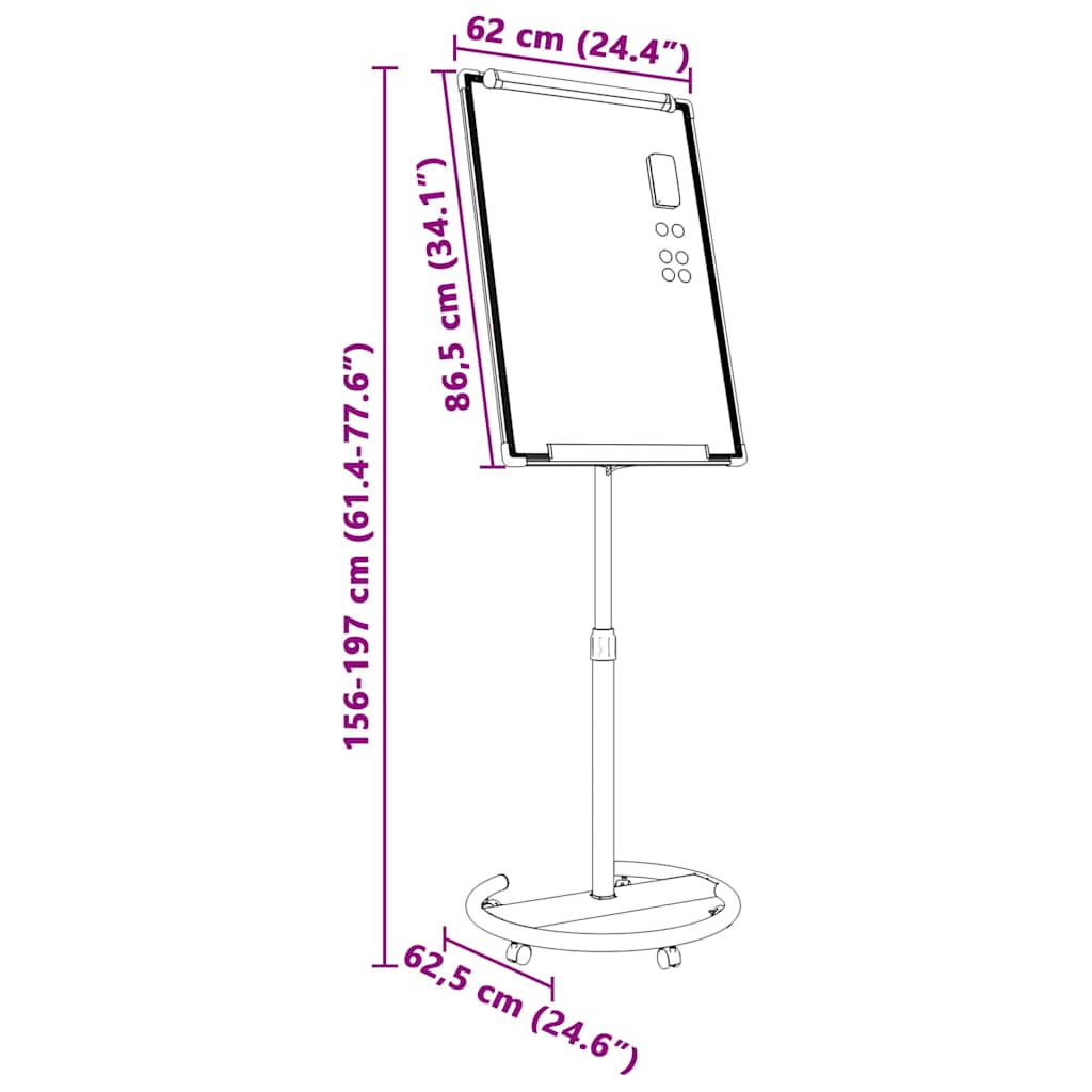 Magnetisk whiteboard Sort og Hvid 62 x 62,5 x 197 cm EPS
