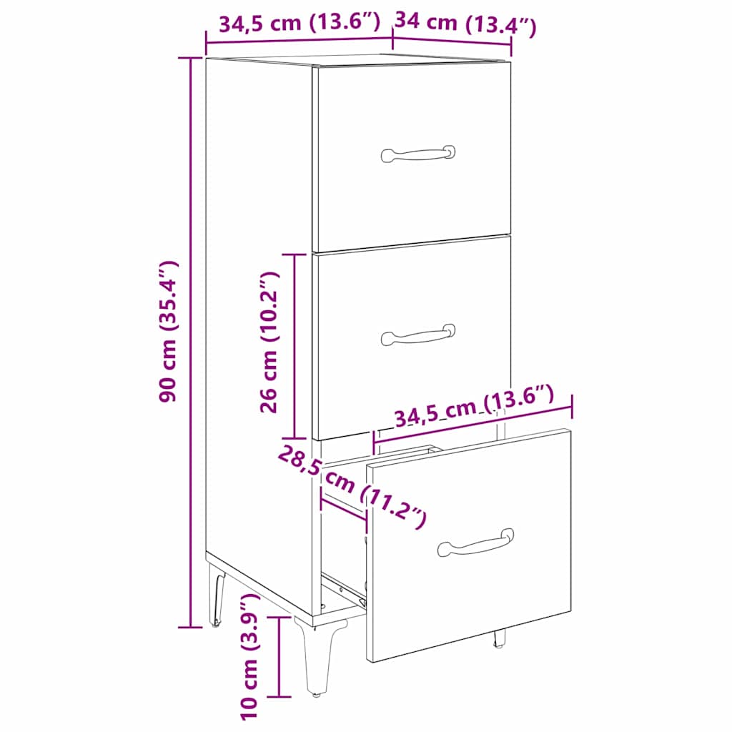 Sideboard Artisan Egetræ 34,5 x 34 x 90 cm Konstrueret træ