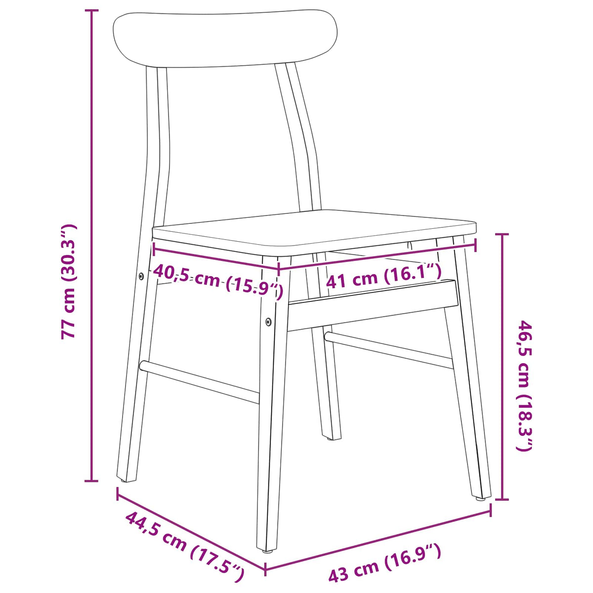 Spisestuestol 2 stk. Massiv Gummitræ Hvid 43 x 44,5 x 77 cm