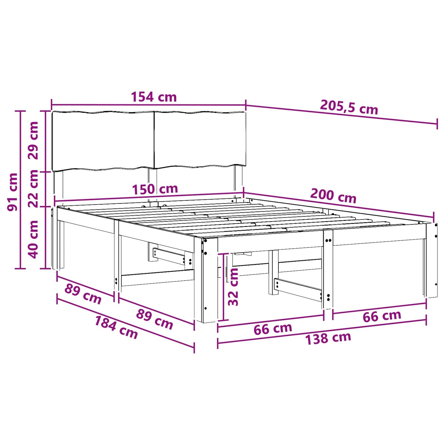 Dobbelt Sengestel med Hovedgærde ROSTOCK Hvid 150 x 200 cm