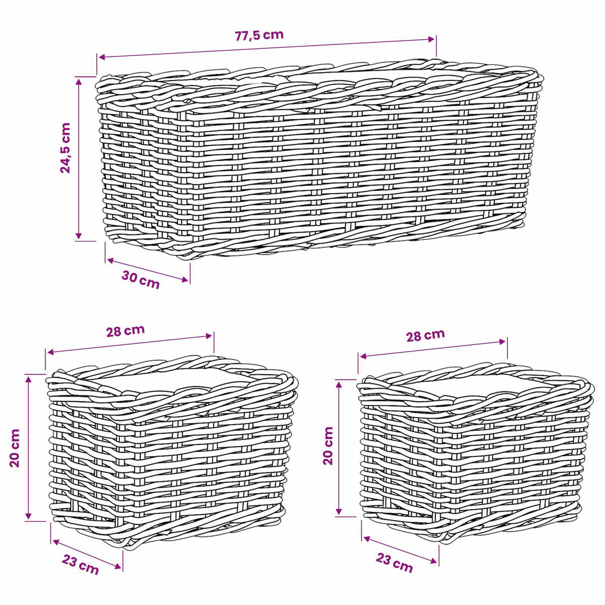Planter Kurv GENDT 3 stk. Naturlig Brun Kubu rattan