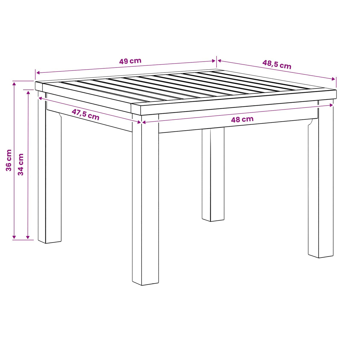 Sofabord Naturfarvet 50 x 48,5 x 36 cm Massivt Akacietræ