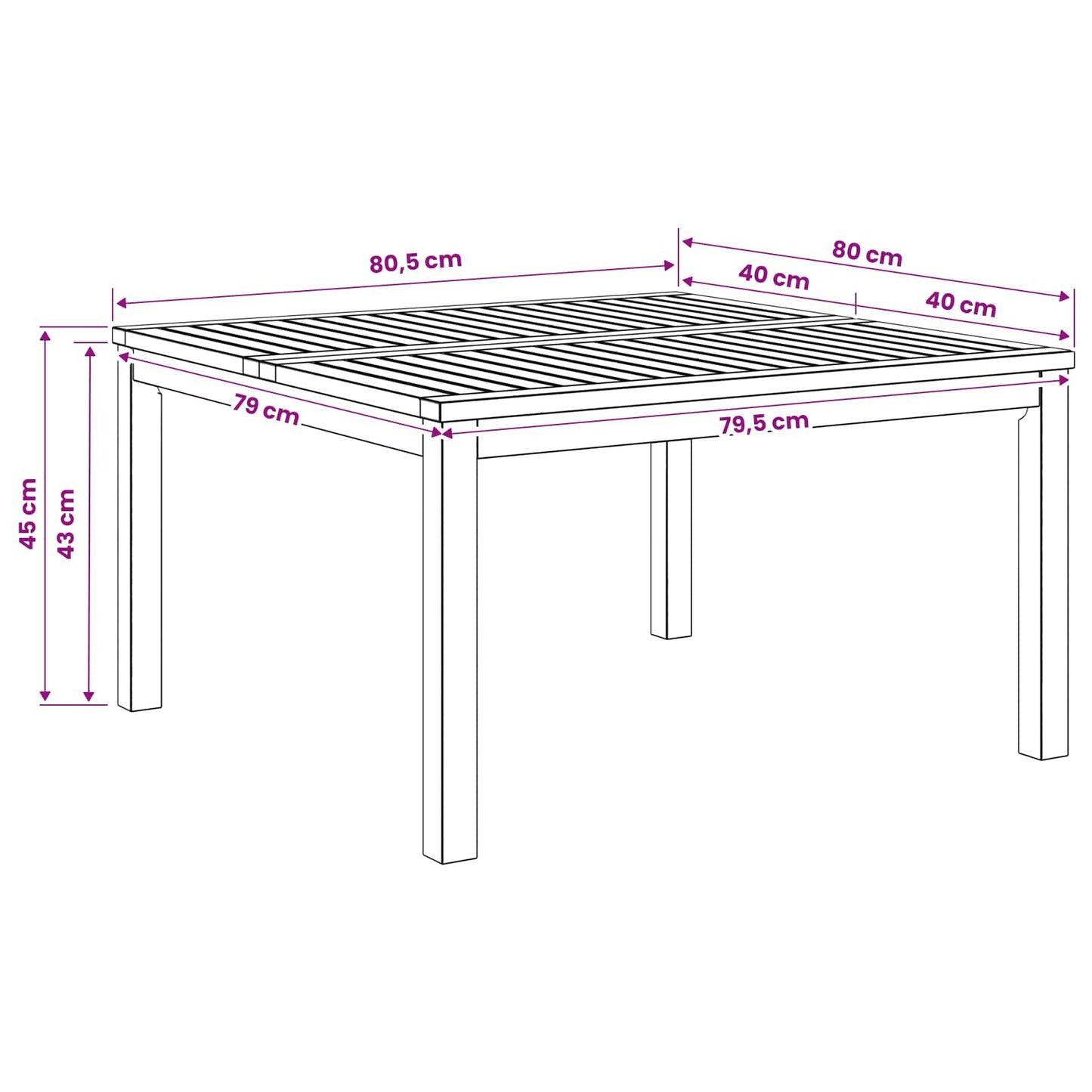 Sofabord Naturfarvet 80 x 80,5 x 45 cm Massivt Akacietræ