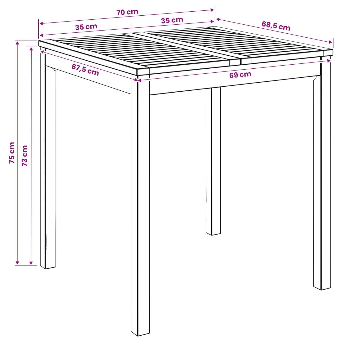 Havemiddagstabel Naturfarvet 70 x 68,5 x 75 cm
