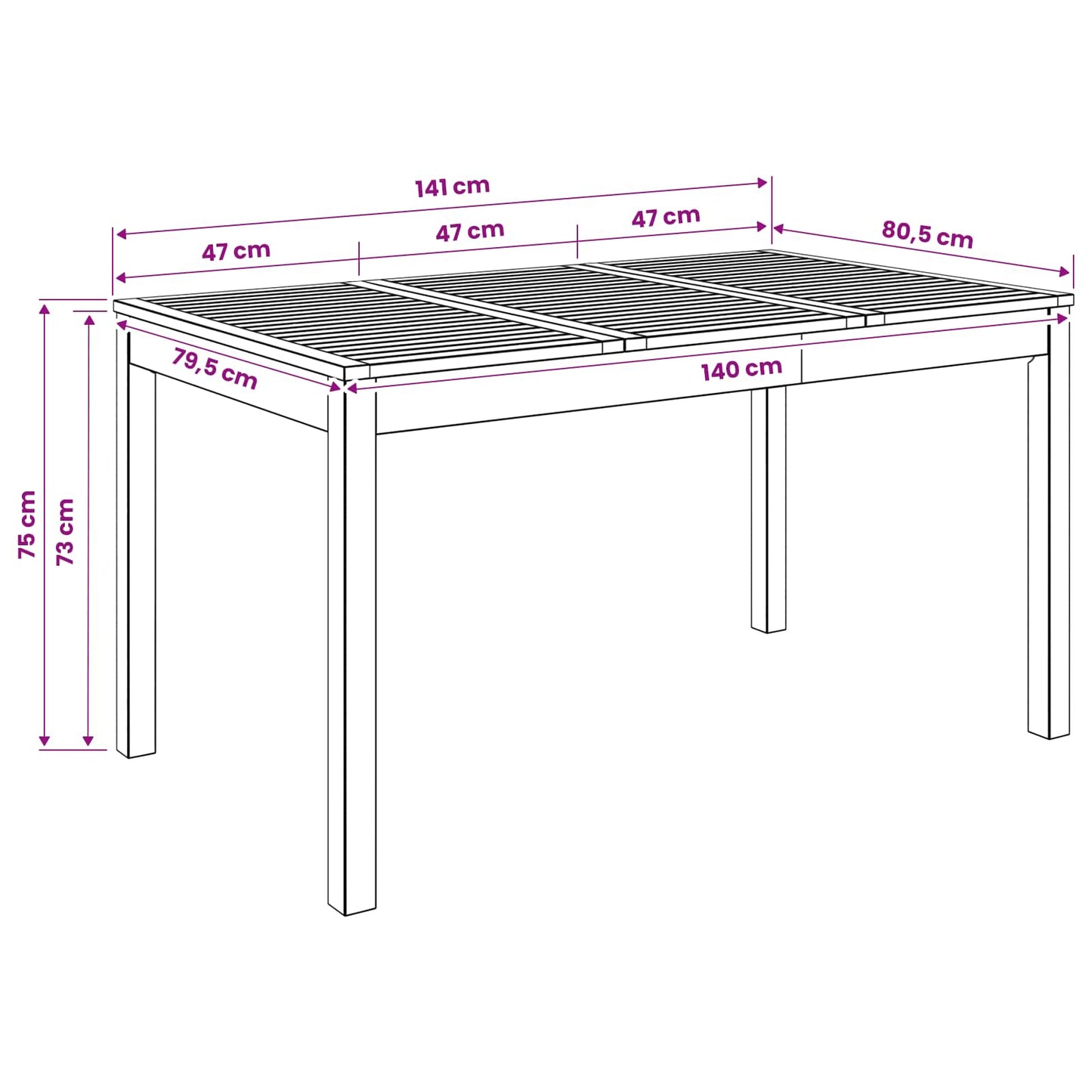 Havemiddagstabel Naturfarvet 141 x 80,5 x 75 cm