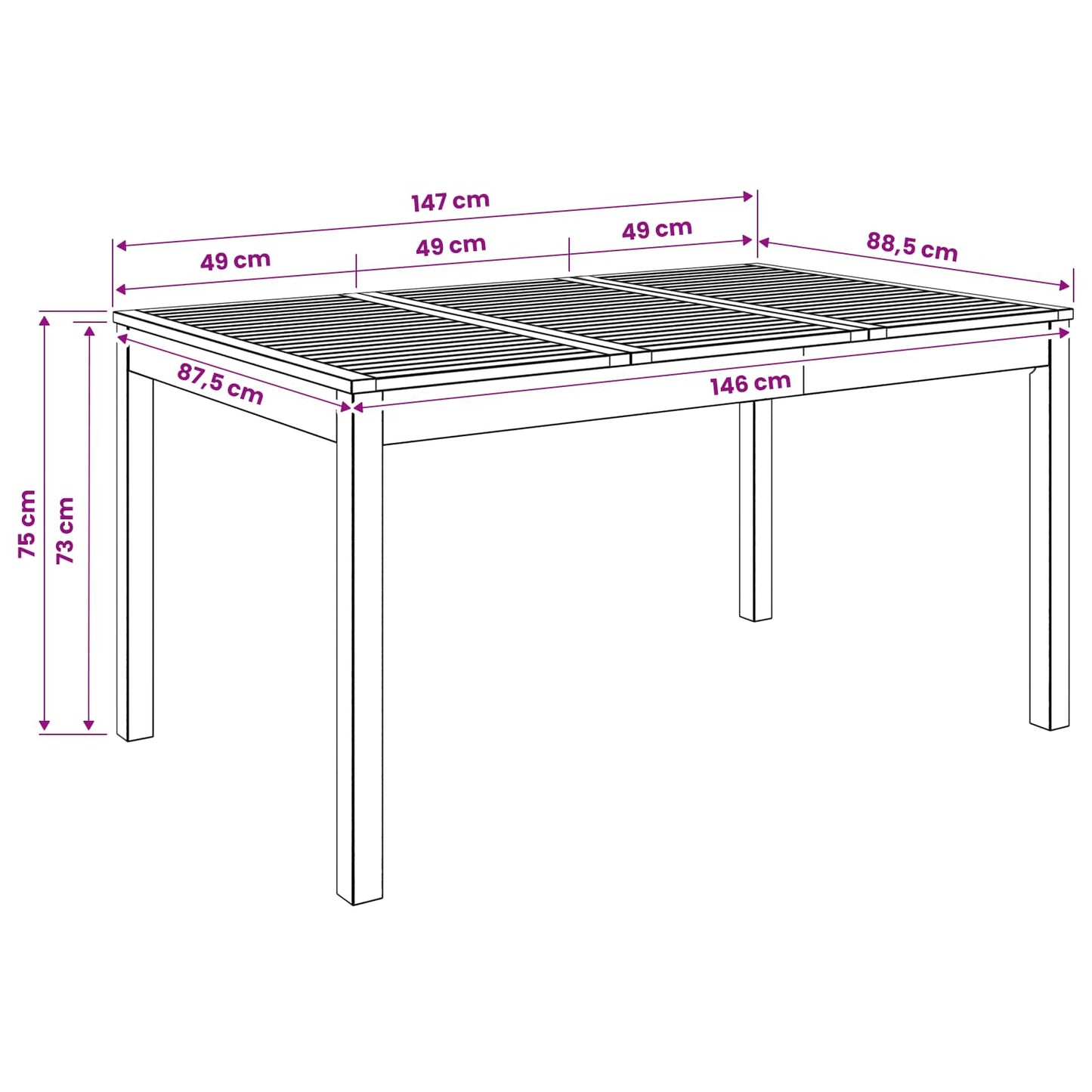 Havemiddagstabel Naturfarvet 147 x 88,5 x 75 cm