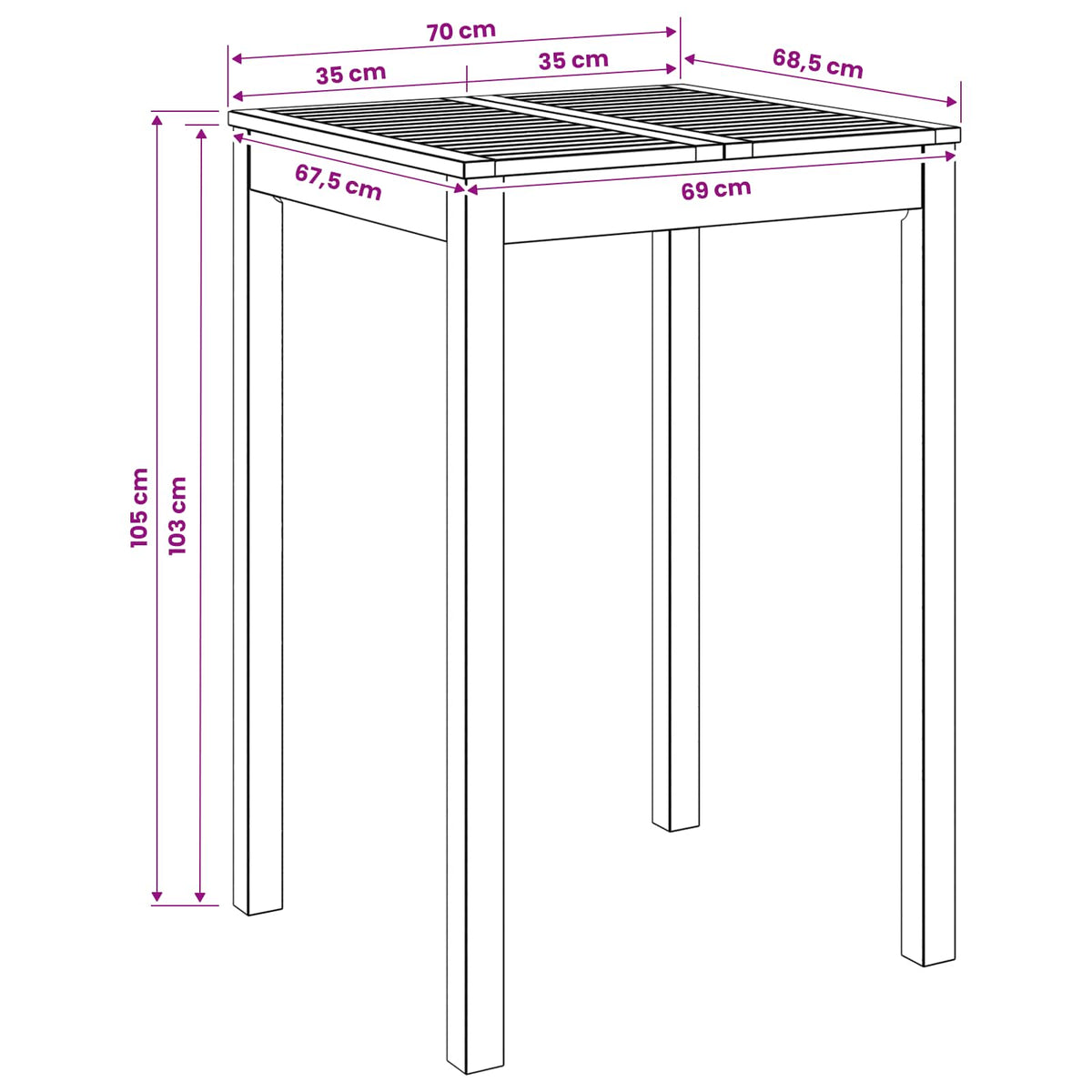 Have Bar Bord Naturfarvet 70 x 68,5 x 105 cm Massivt Akacietræ