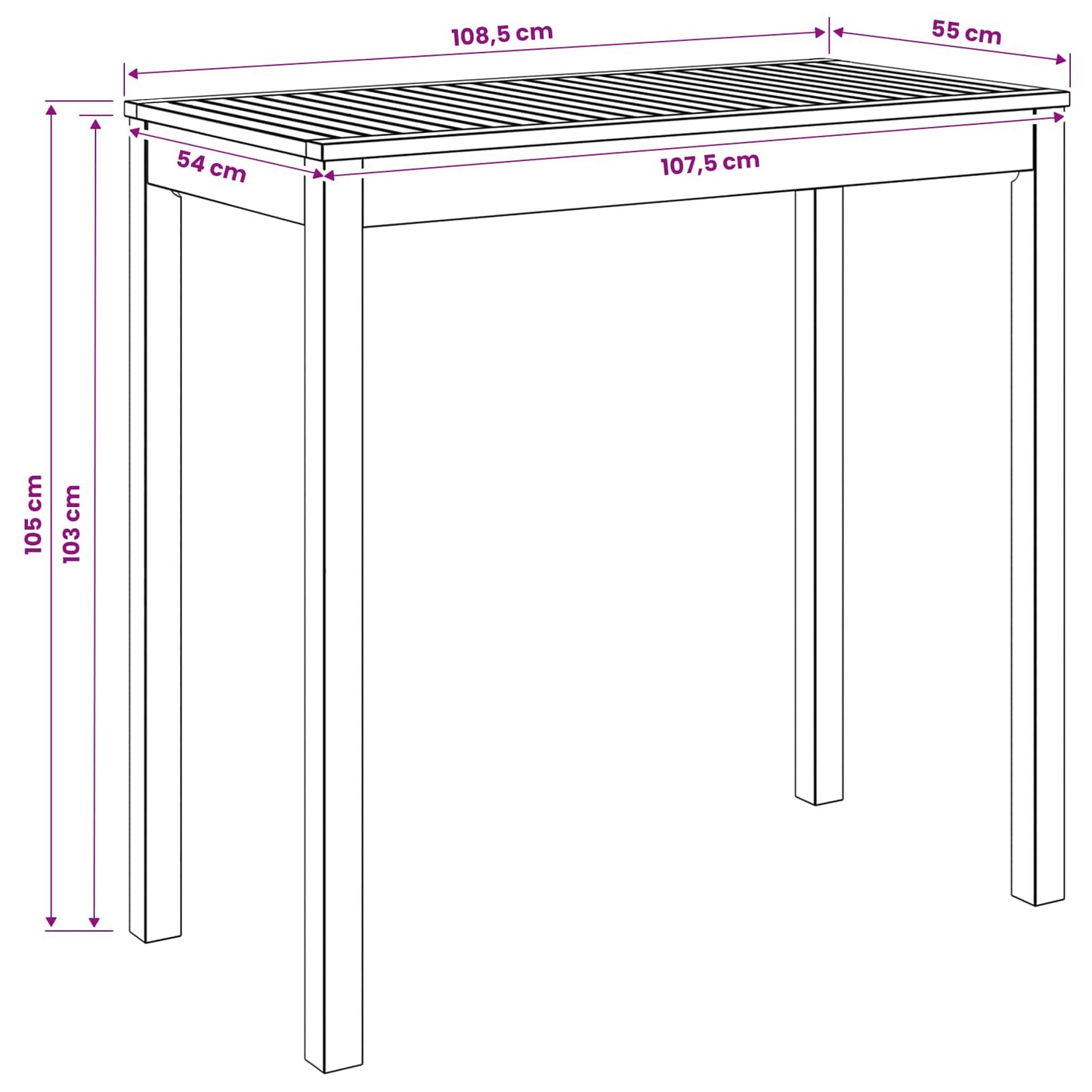Have Bar Bord Naturfarvet 108,5 x 55 x 105 cm Massivt Akacietræ