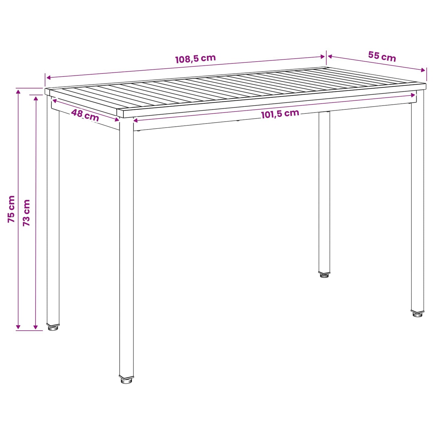 Havemiddagstabel Naturfarvet og sort 108,5 x 55 x 75 cm