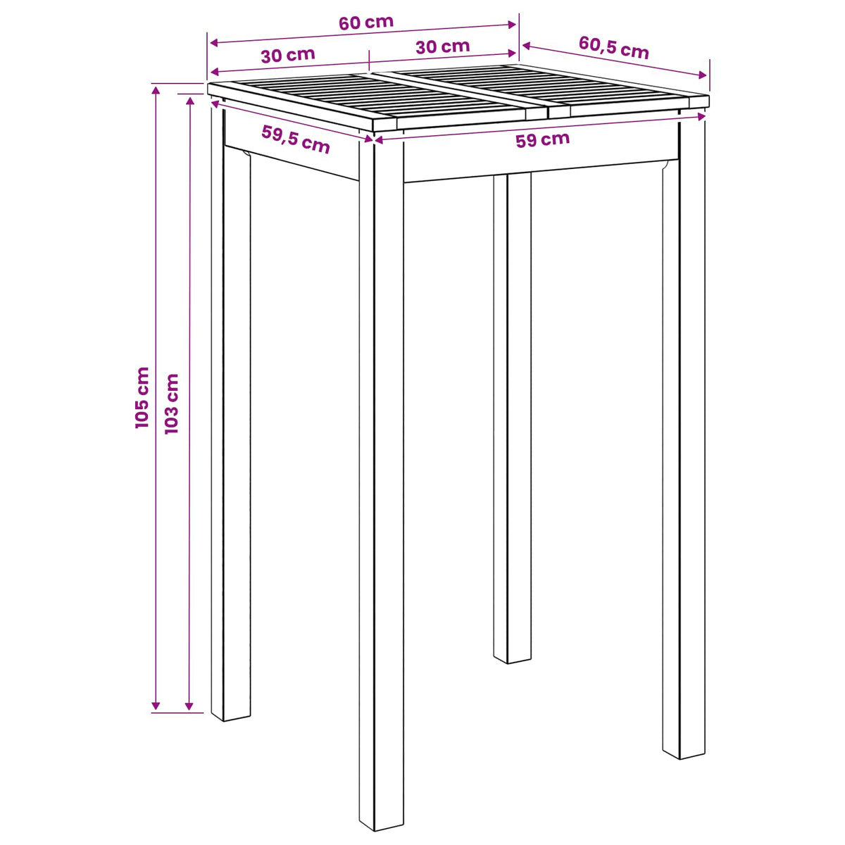 Have Bar Bord Hvid 60 x 60,5 x 105 cm Massivt Akacietræ