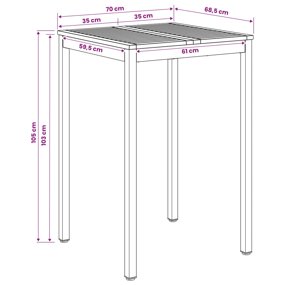 Have Bar Bord Hvid 70 x 68,5 x 105 cm Massivt Akacietræ