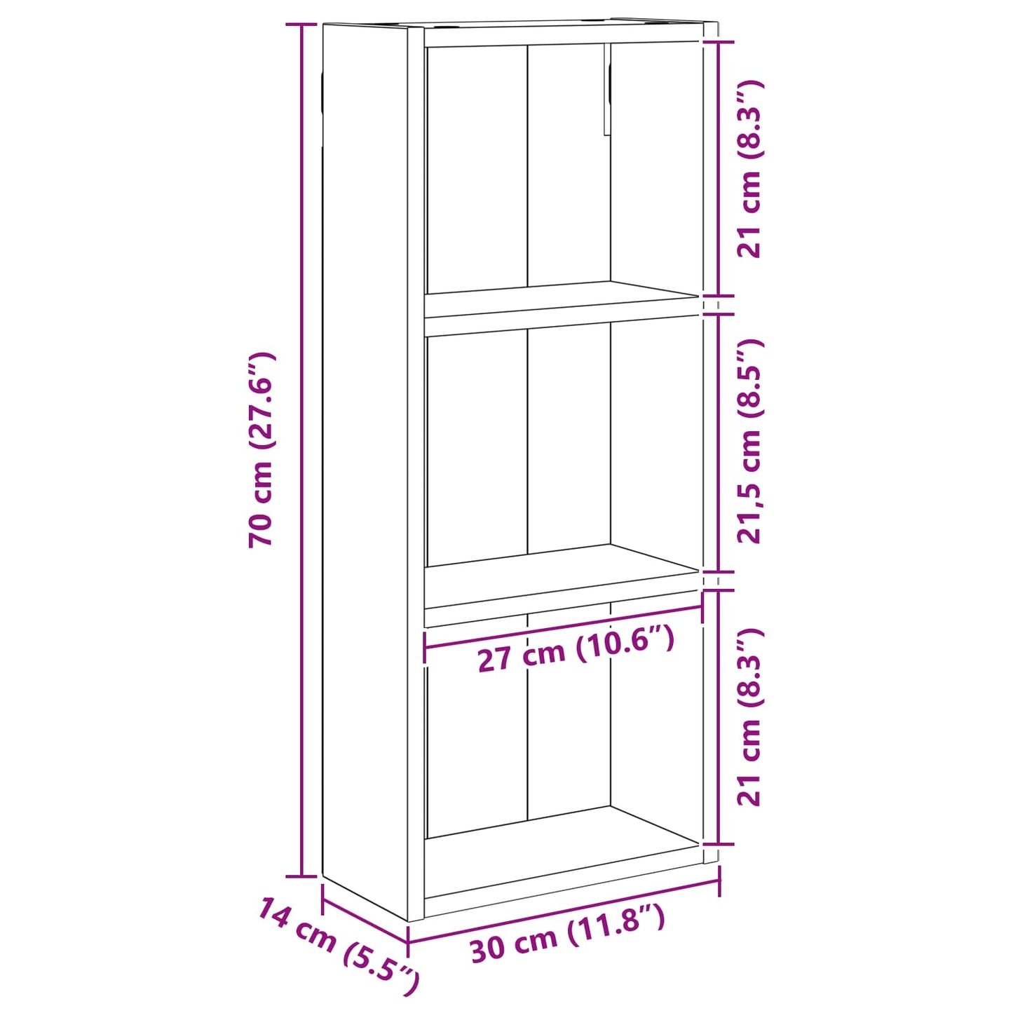 Badeværelsesvægskab Røget Eg 30 x 14 x 70 cm Konstrueret træ