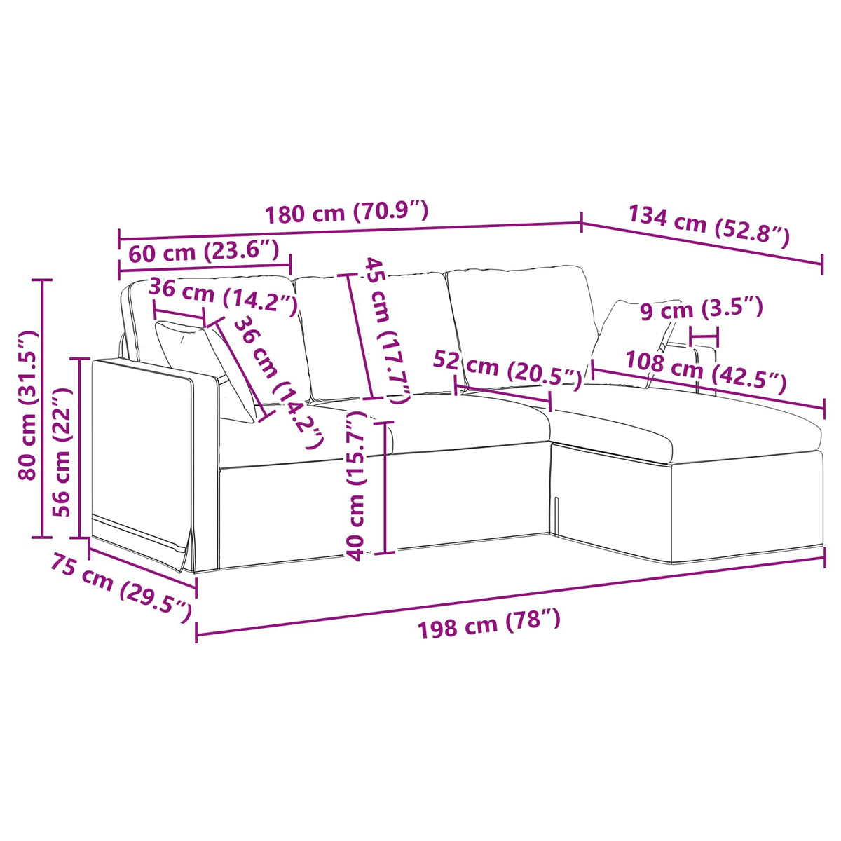 Sofa Lysegrå 198 x 134 x 80 cm Fløjl