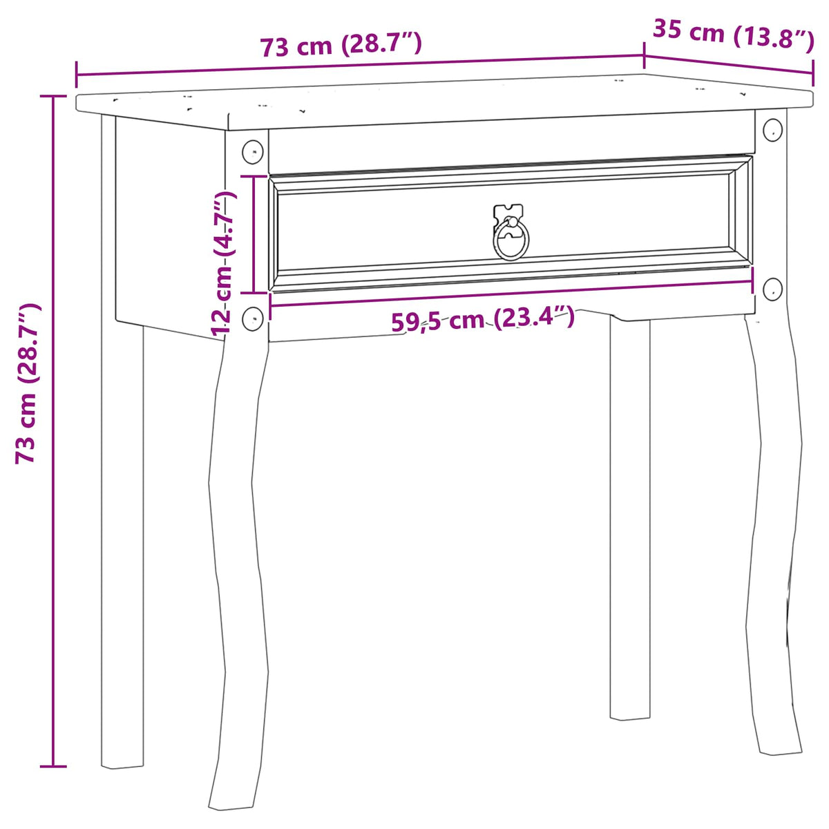Konsolbord Hvid 73 x 35 x 73 cm Massiv fyrretræ