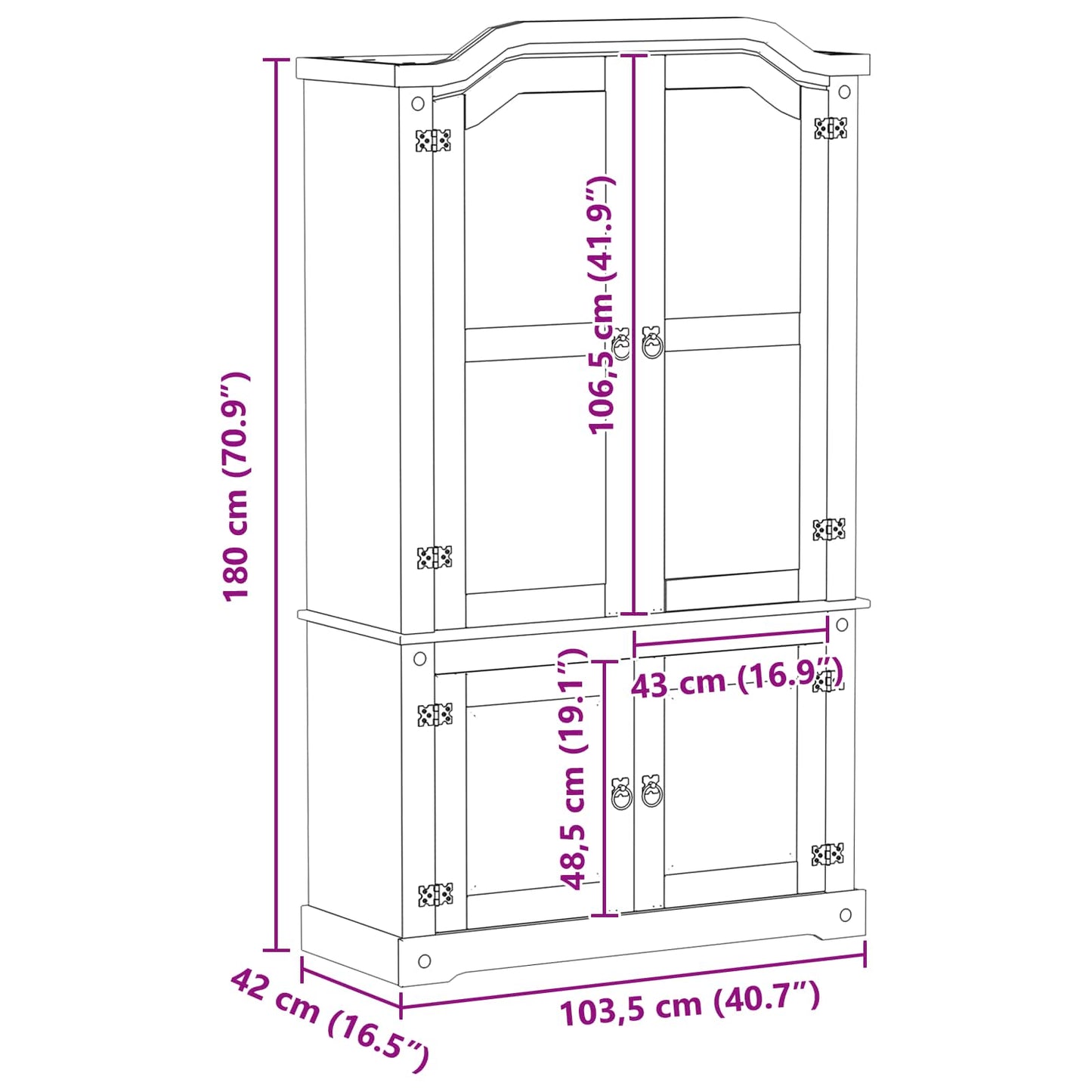 Display Skab Hvid 103.5 x 42 x 180 cm Massiv fyrretræ