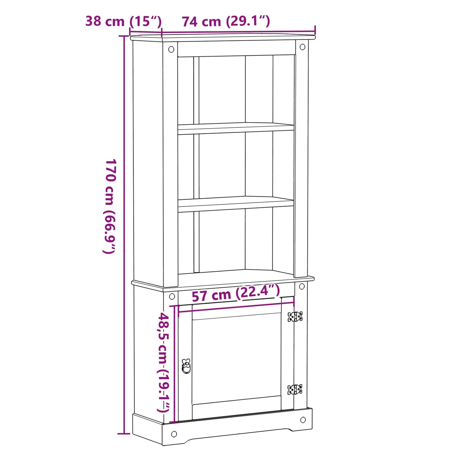 Highboard Hvid 74 x 38 x 170 cm Massiv fyrretræ