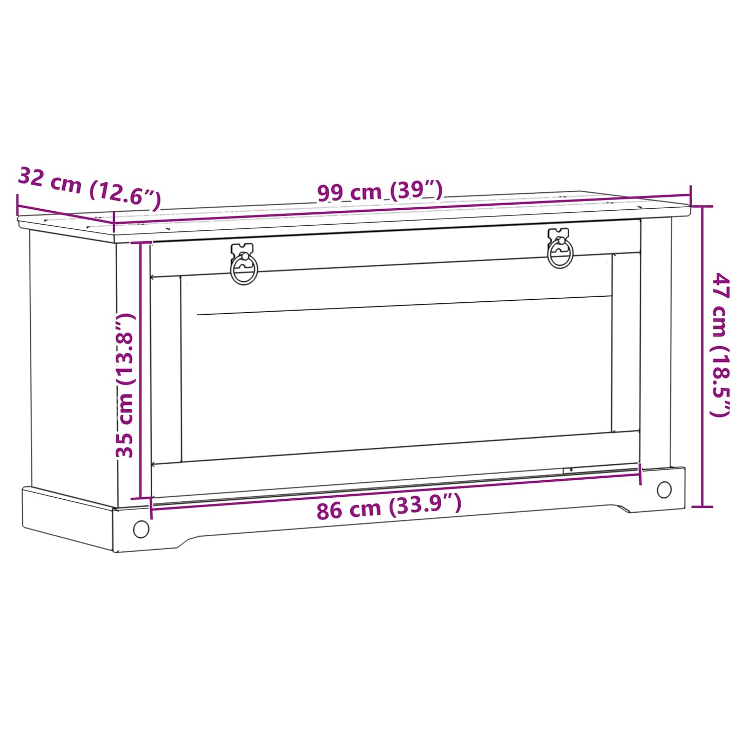 Sko skab med hylde Corona Hvid 99 x 32 x 49 cm Massiv fyrretræ