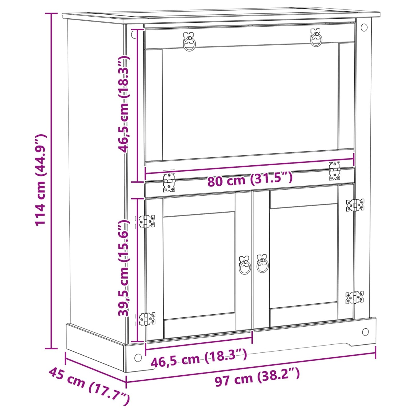 Vinskab Hvid 97 x 45 x 114 cm Massiv fyrretræ