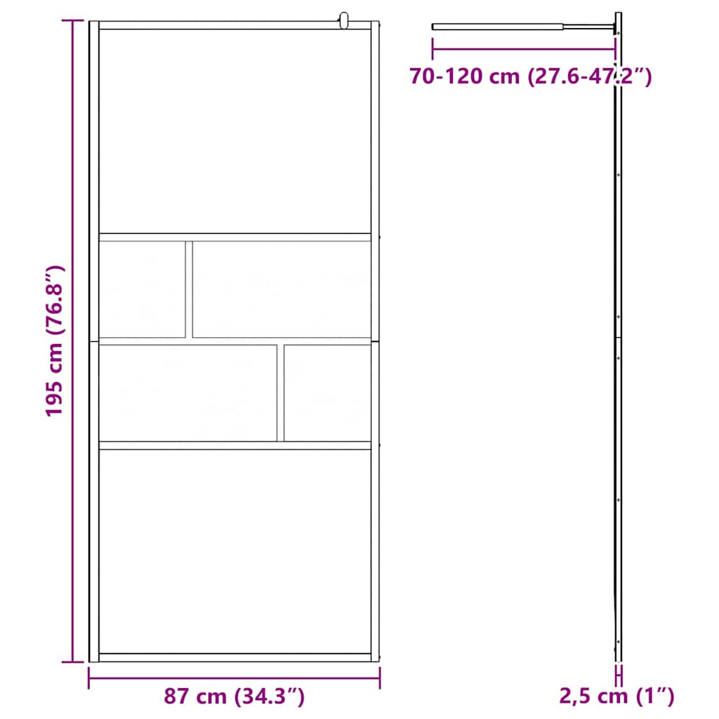 Walk-in brusevæg Sort 90 x 195 x 0,5 cm Glas og Aluminium