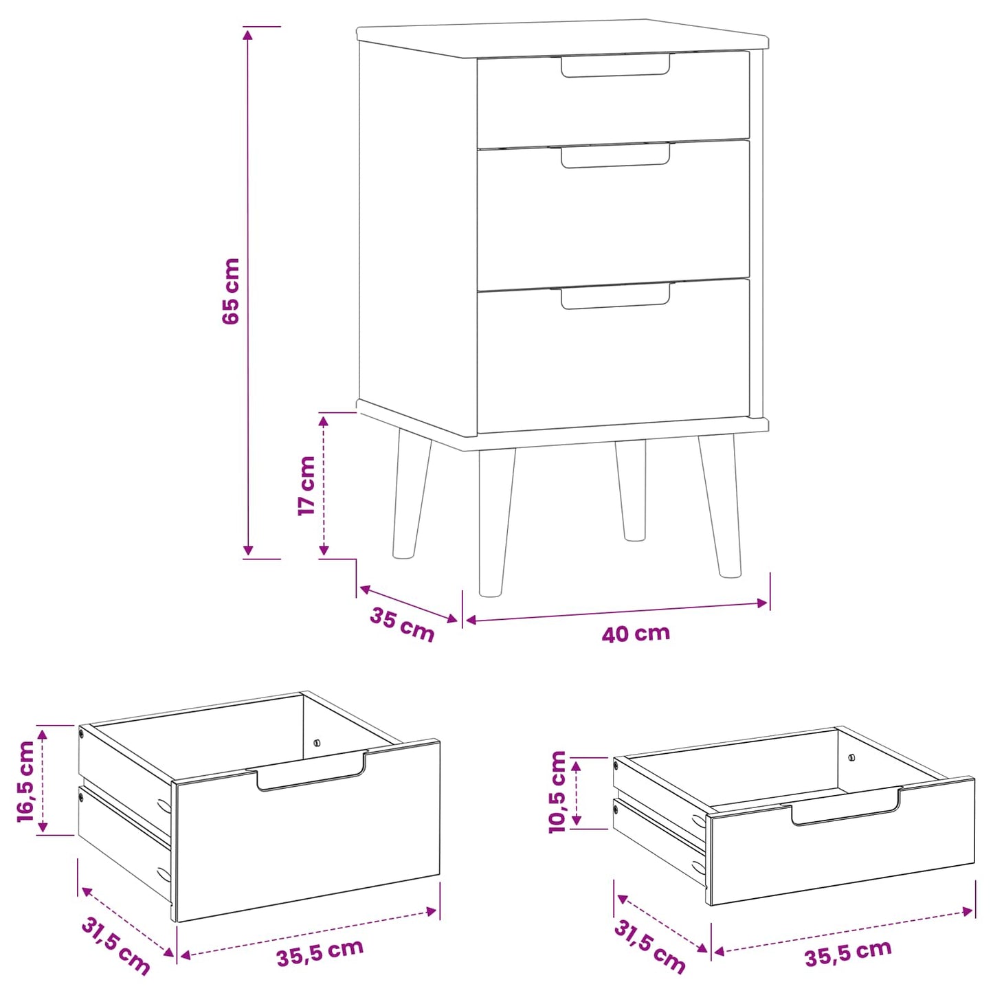 Natskab MOLDE Sort 40 x 35 x 65 cm Massivt fyrretræ