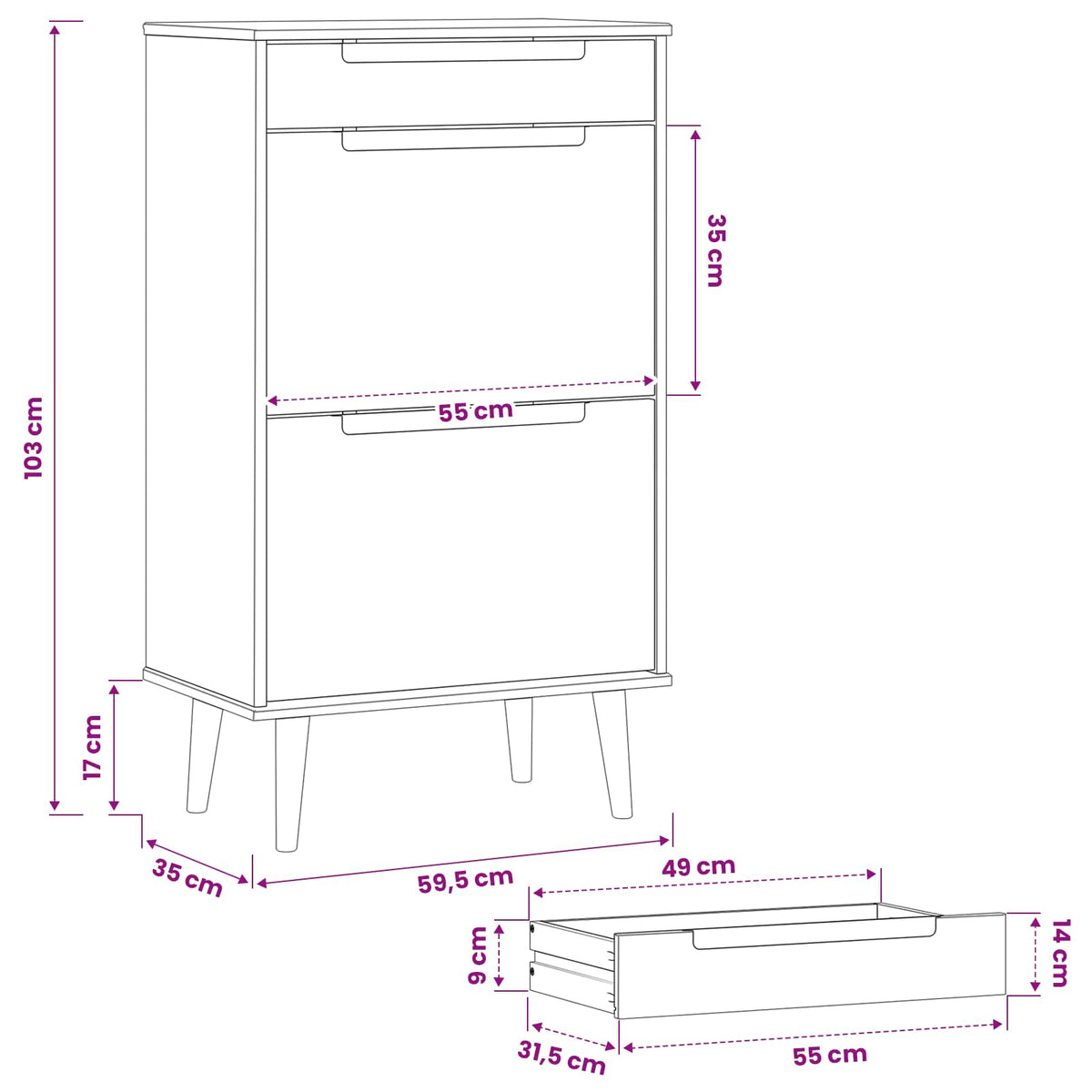 Sko skab MOLDE 59,5 x 35 x 103 cm Massivt fyrretræ Sort