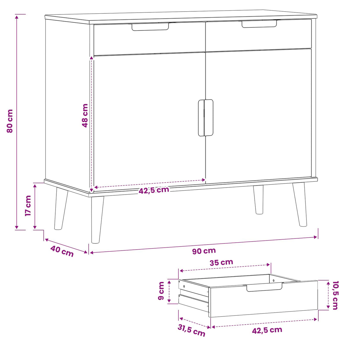 Sideboard MOLDE Karamel 90 x 40 x 80 cm