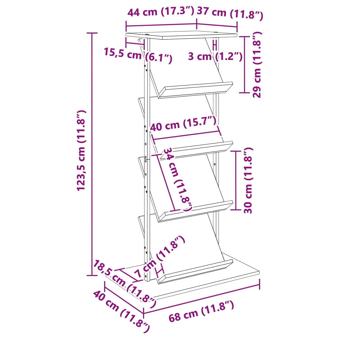 Magasin Rack Grå Sonoma 68 x 40 x 123.5 cm Konstrueret træ
