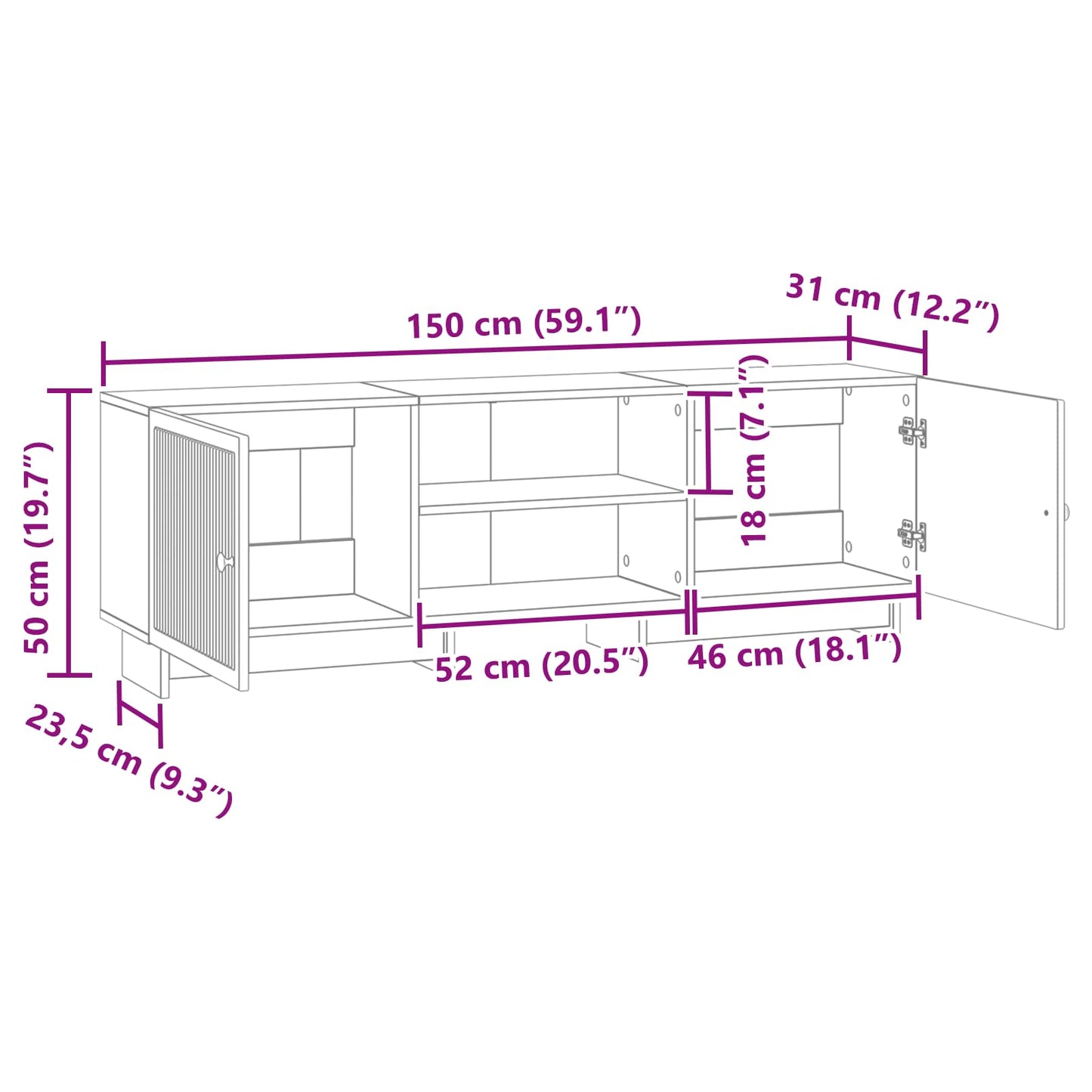 TV-skab 150 x 31 x 50 cm Sonoma-eg Konstrueret træ