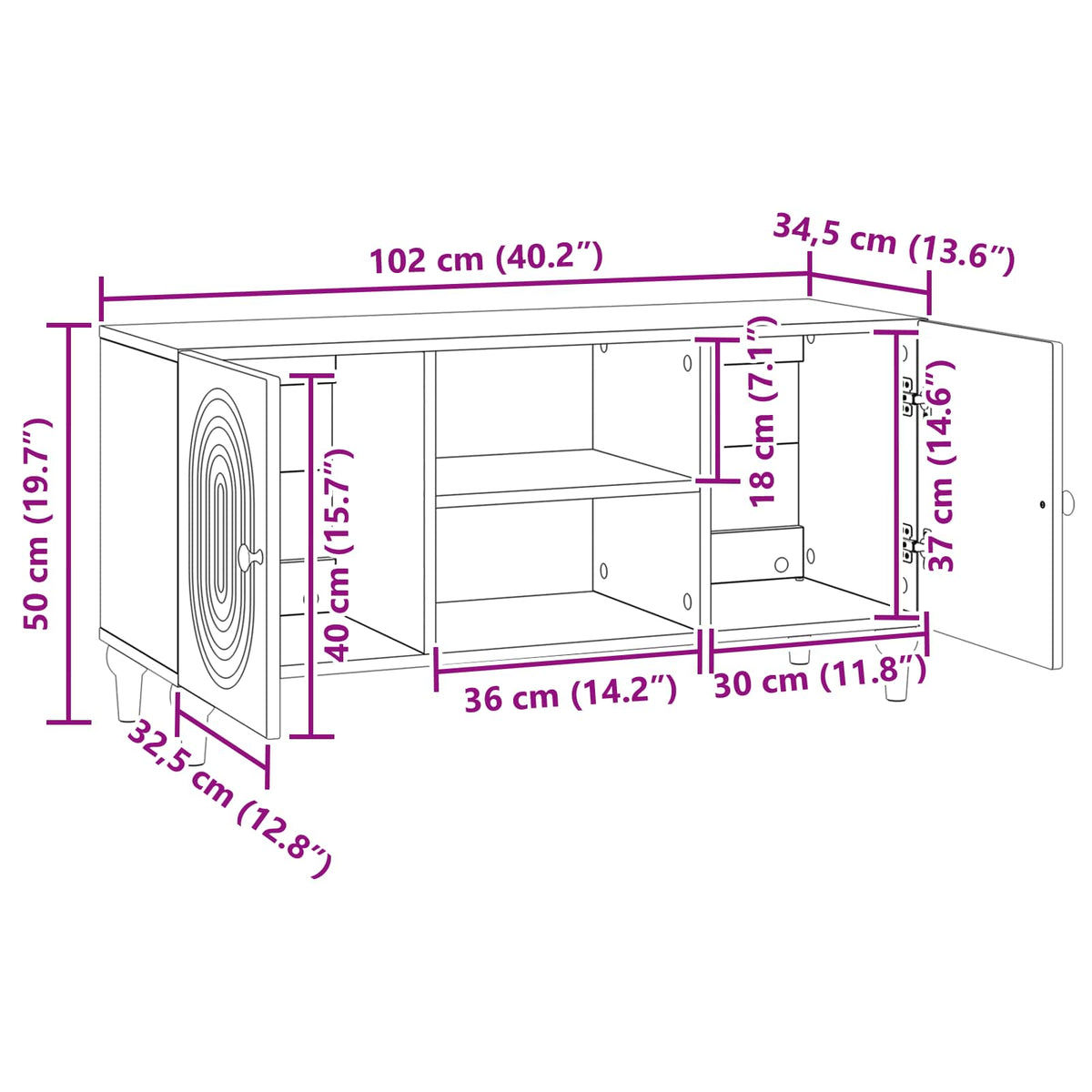 TV-skab 102 x 34,5 x 50 cm Grå sonoma-eg Konstrueret træ