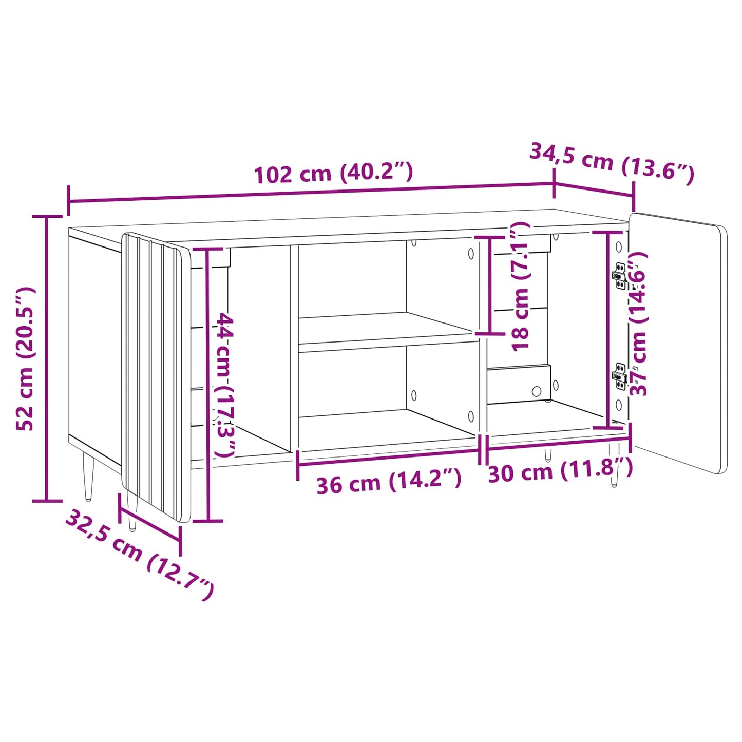 TV-skab 102 x 34,5 x 52 cm Hvid højglans Konstrueret træ