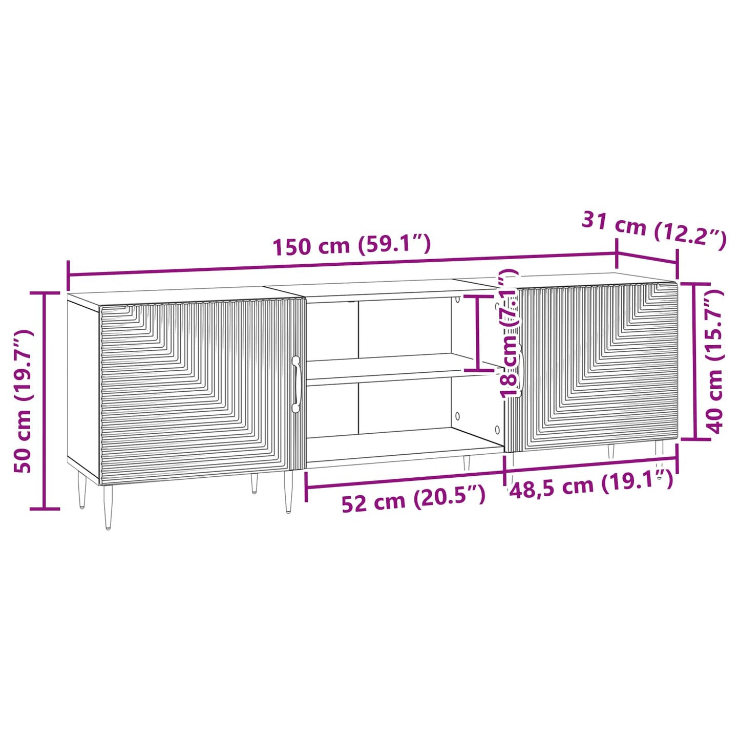 TV-skab 150 x 31 x 50 cm Betongrå Konstrueret træ