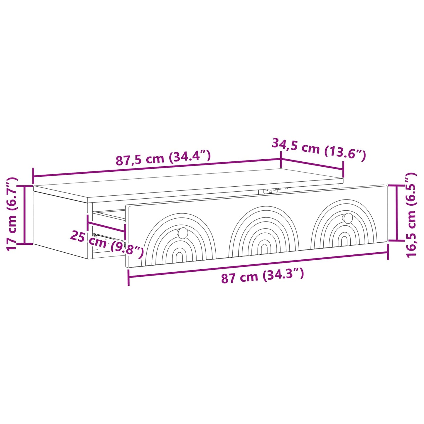 Væghængt Sideskab 87,5 x 34,5 x 17 cm Konstrueret træ