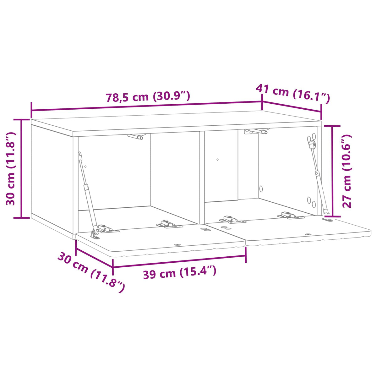 Væghængt TV-skab 78,5 x 41 x 30 cm Sort Konstrueret træ